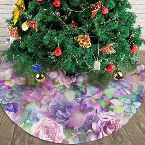 Roses Flowers Floral Christmas Tree Skirts 48", Xmas Tree Cloth Mats Trees Skirts for Decor Gift, Home Decoration