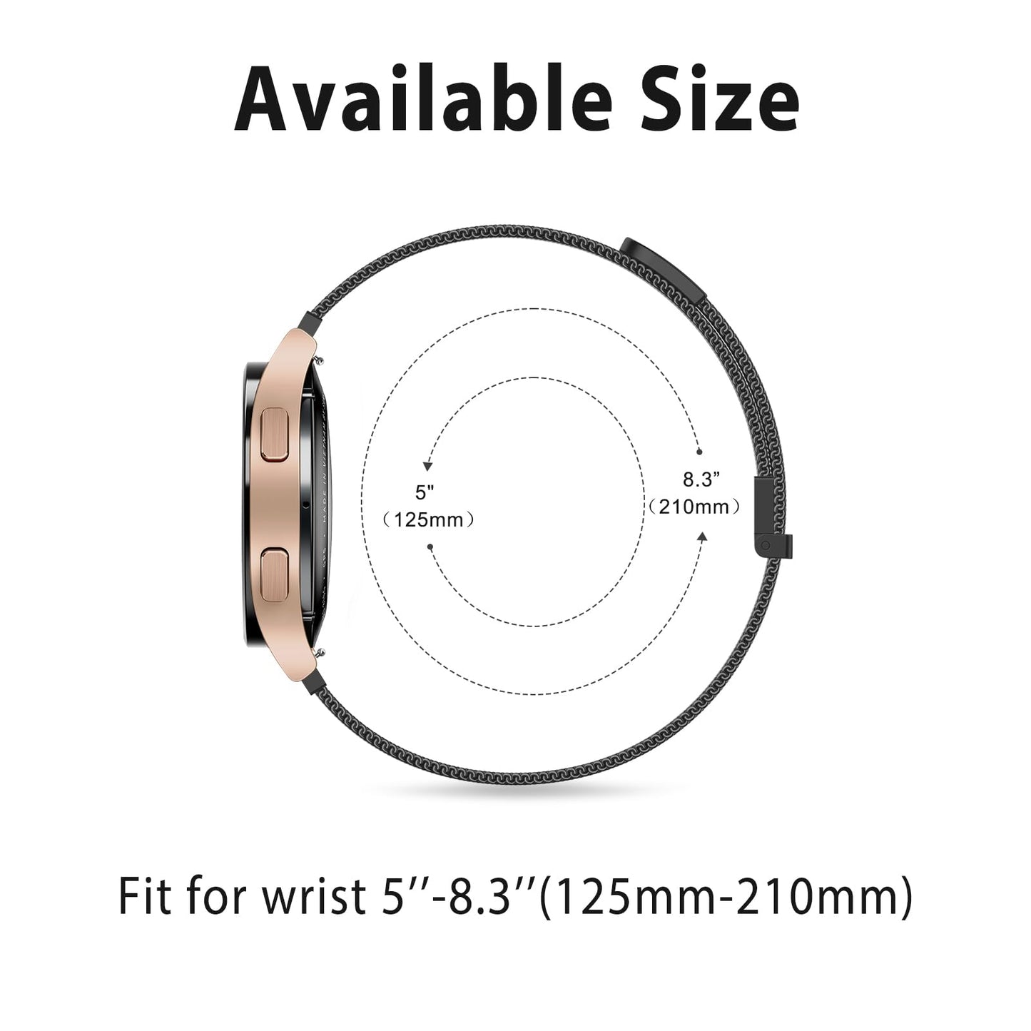 Vanjua 22mm Watch Band for Women Men, 22mm Quick Release Stainless Steel Metal Mesh Loop Adjustable Magnetic Replacement Wristbands Straps Bands