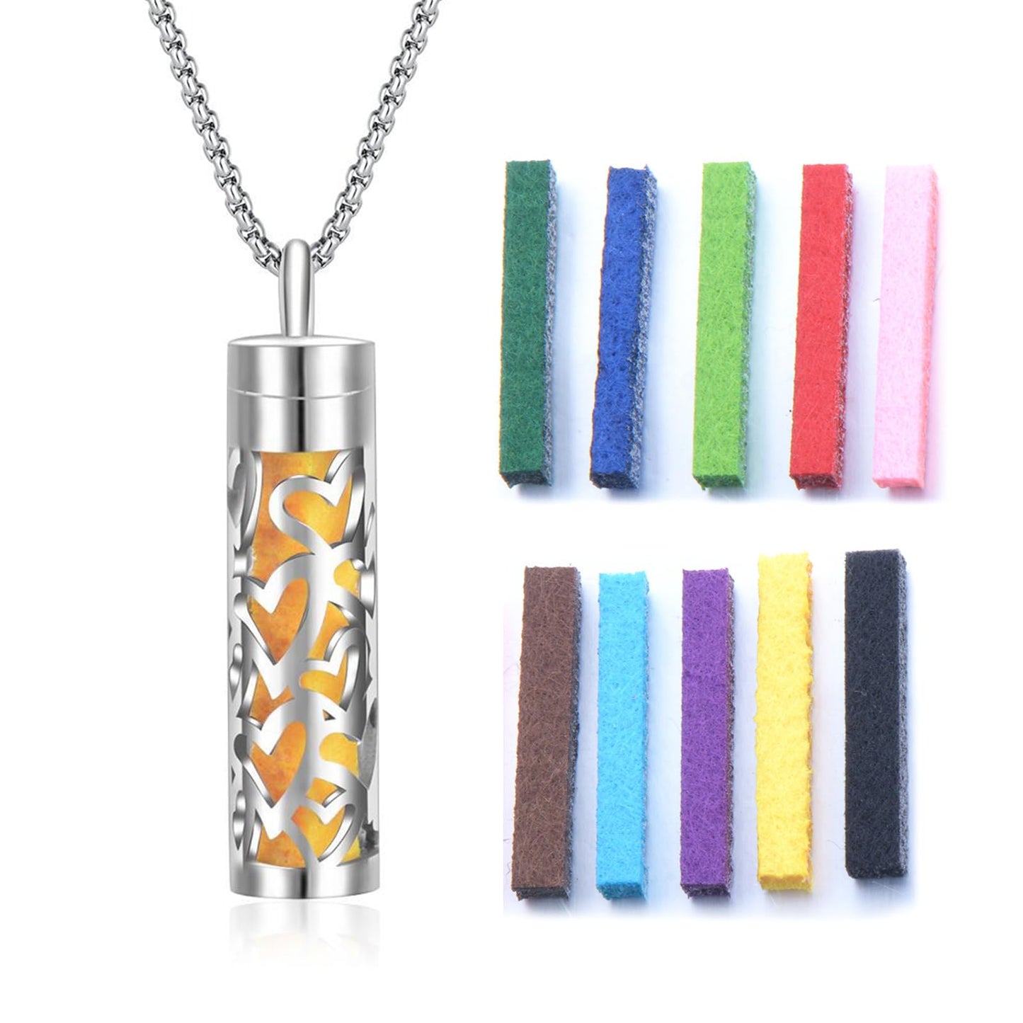 YAFIYGI Essential Oil Necklace with 10 Refilled Pads Aromatherapy Pendant Perfume Locket Stainless Steel Diffuser Jewelry for Couples Scent Pendant Aroma Aromatherapy Present for Women Men
