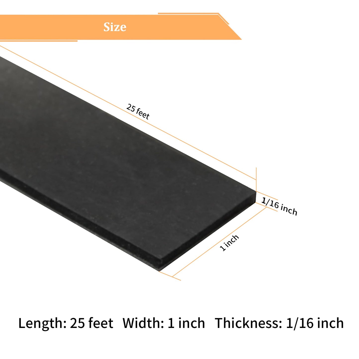 DOBTIM Solid Neoprene Rubber Strips with Adhesive Backing 1/16 (.062)" Thick x 1" Wide x 25' Long, Self Adhesive Rubber Sheets, Rolls & Strips for DIY Gaskets Crafts Pads Seals Warehouse Flooring
