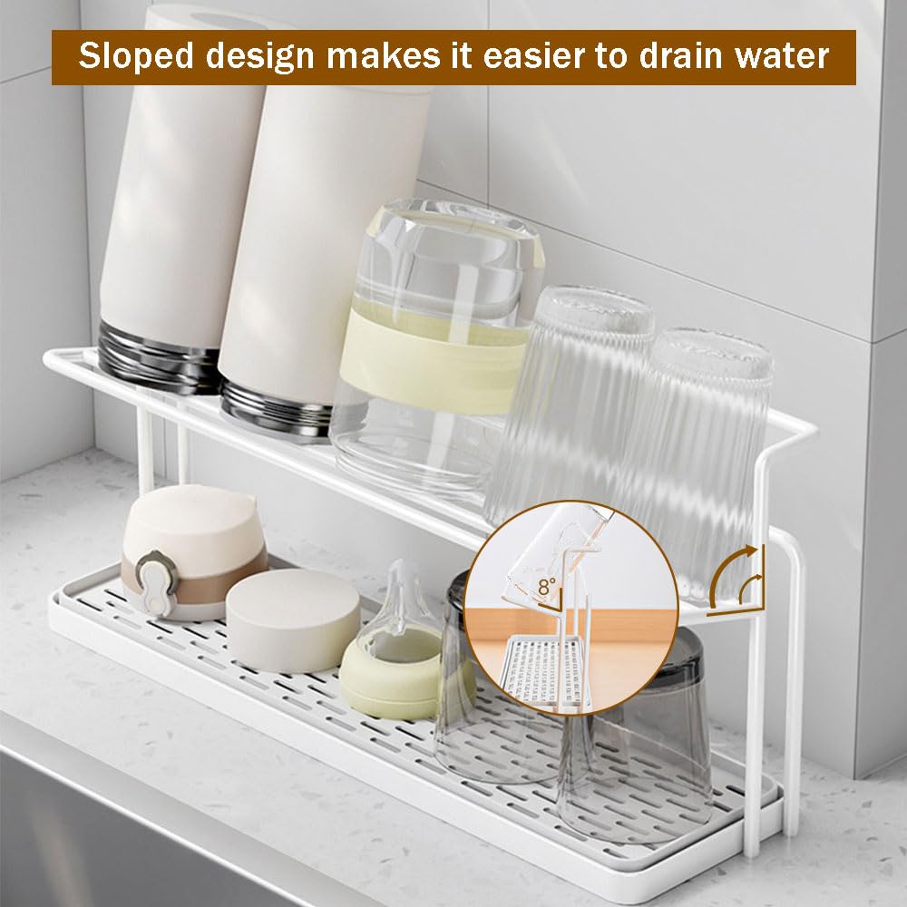 Earssa Water Bottle Drying Rack Cup Storage with Drain Tray Mug Organizer for Kitchen - 2 Tiers (Black)
