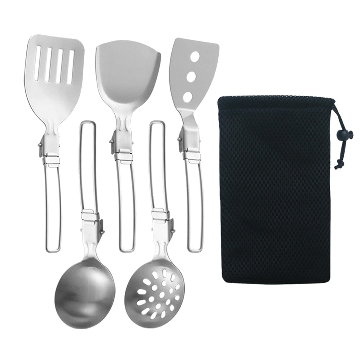 Esquirla 6Pcs Camp Cooking Utensil Set,Outdoor Kitchen Gear, Foldable Cooking Organizer Metal Camping Kitchen Utensil Set, Cookware Kit for Camp RV, BBQ