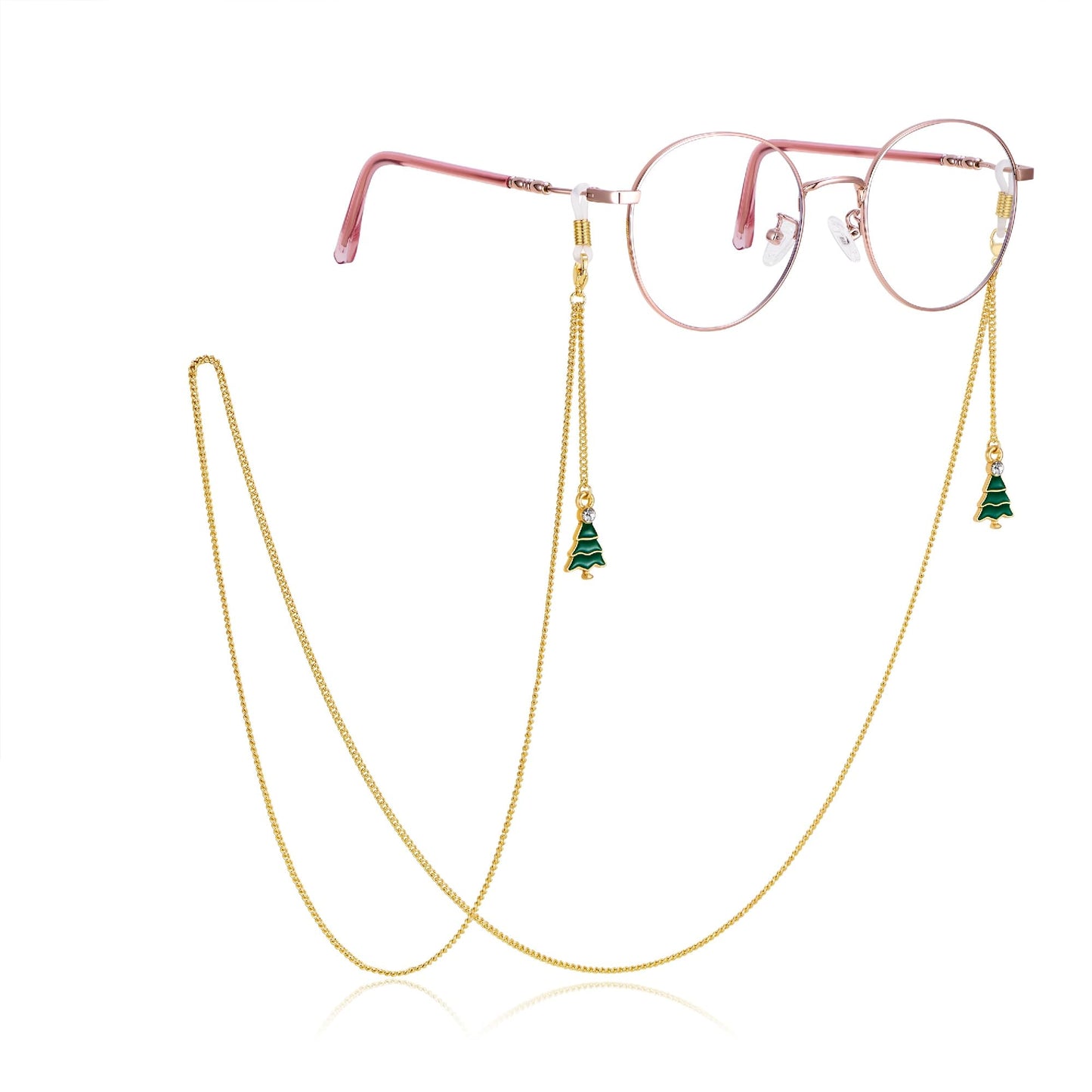 AllenCOCO Christmas Tree Glasses Chain, Glasses Strap For Women Sunglasses - 14K Gold Eyeglasses Chain, Eye Glasses Holders Around Neck