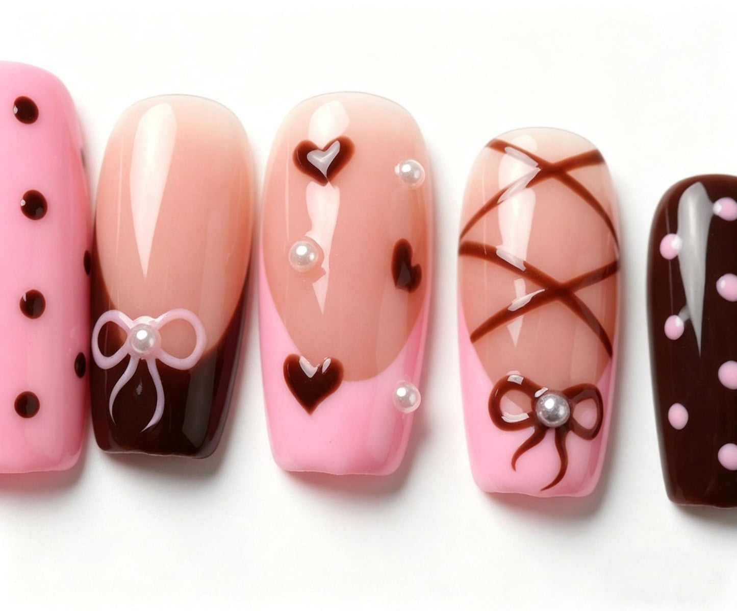 Handmade Press on Nails Square 3D Cute Glue on Nails for Women, Luxury Homemade Press on Nail Art Design, Fake Nails with 3D Nail Charms Size M 3