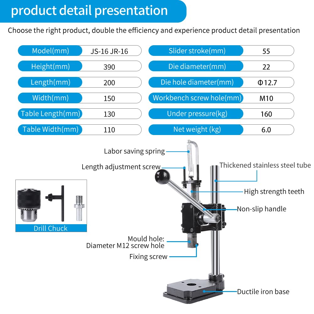 SKMZ Leather Hole Puncher Hand Punching Manual Punch.ductile Iron Base Arbor Presses for DIY Parts Punching, Cutting, Forming Pressing (Square Head Press)