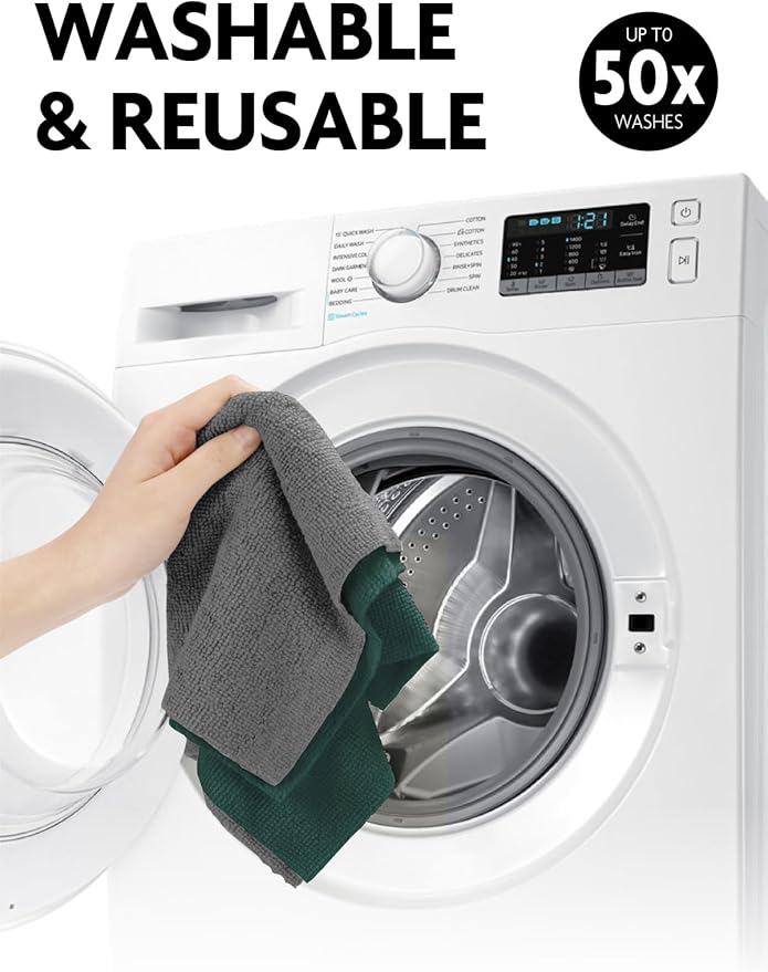 Fantasticlean Microfiber Cleaning Cloth Roll -75 Pack, Tear Away Microfiber Towels, 12" x 12", Reusable, Washable, Scratch Free, Ultra Absorbent for Car, Home Supplies (Forest Green)