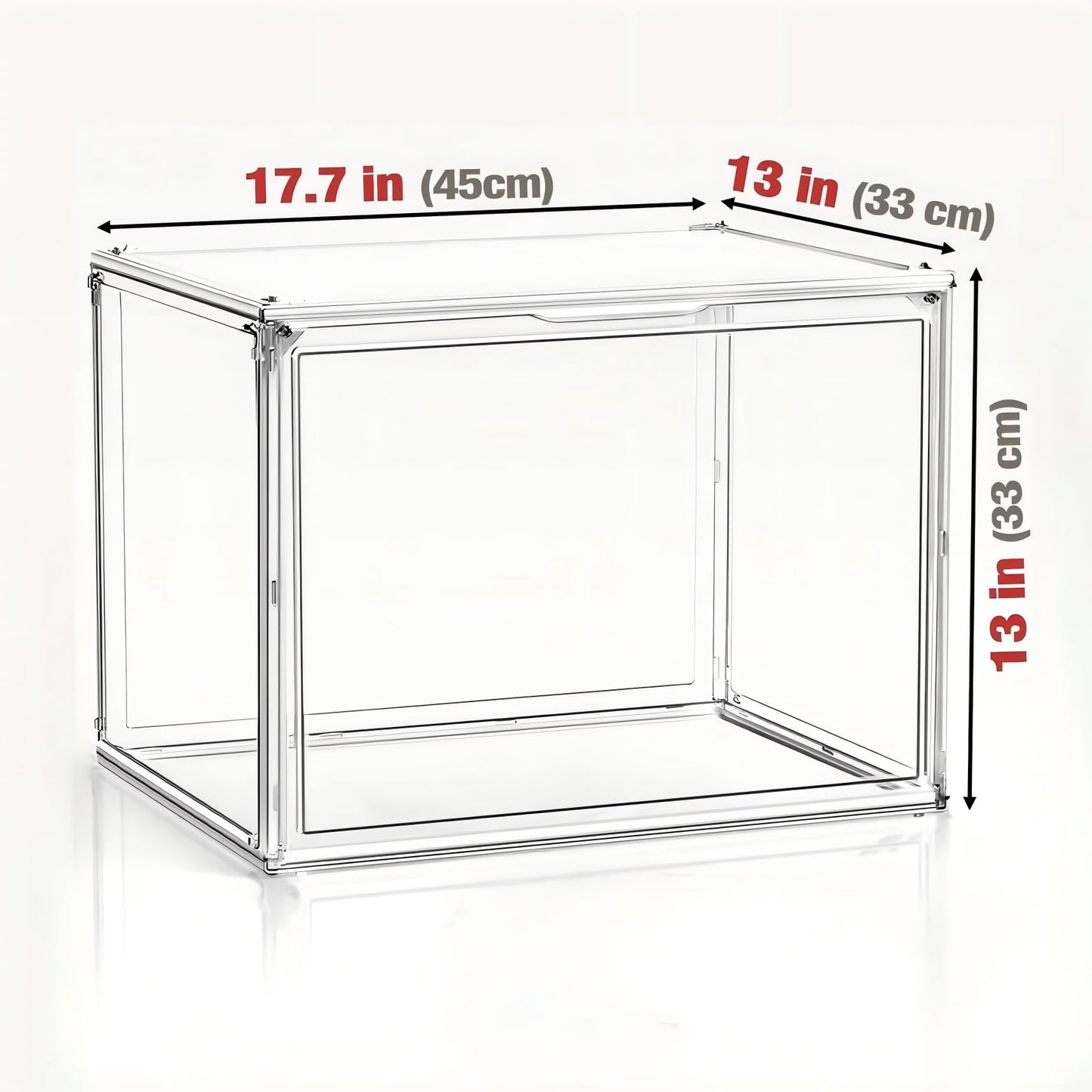 Extra Large Clear Acrylic Display Case with Magnetic Door Jumbo Storage Bin for Shoes, Boots, Handbags, Legos, Figures | Dust-Proof Stackable Organizer Box for Collectibles & Sports Gear