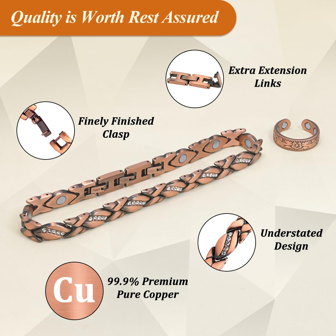 Vicmag Copper Anklet for Women Magnetic Ankle Bracelet with Ultra Strength Magnets 100% Solid Copper Gift for Her (Adjustable)