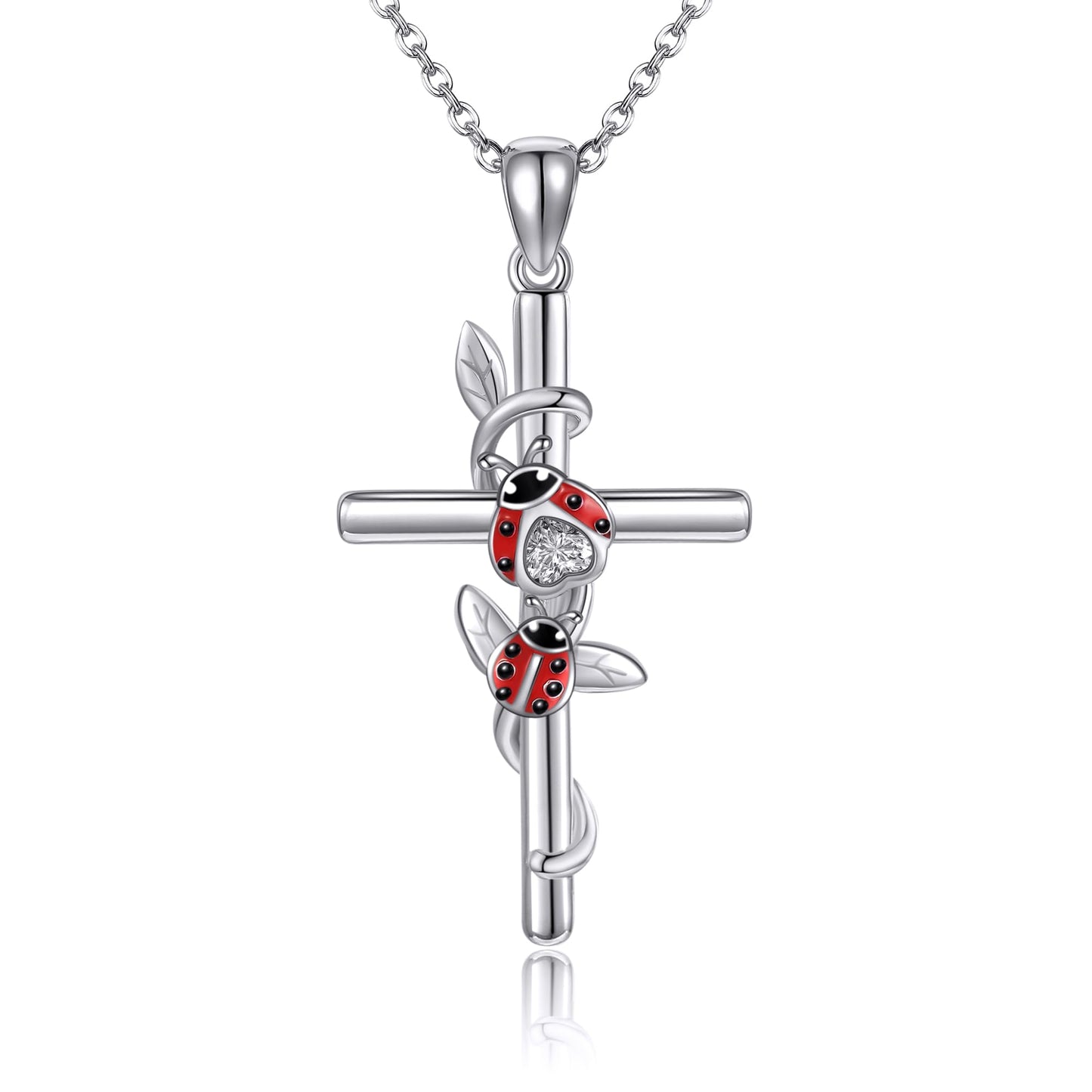925 Sterling Silver Ladybug Pendant Necklace Cross Ladybug Jewelry for Women Gifts