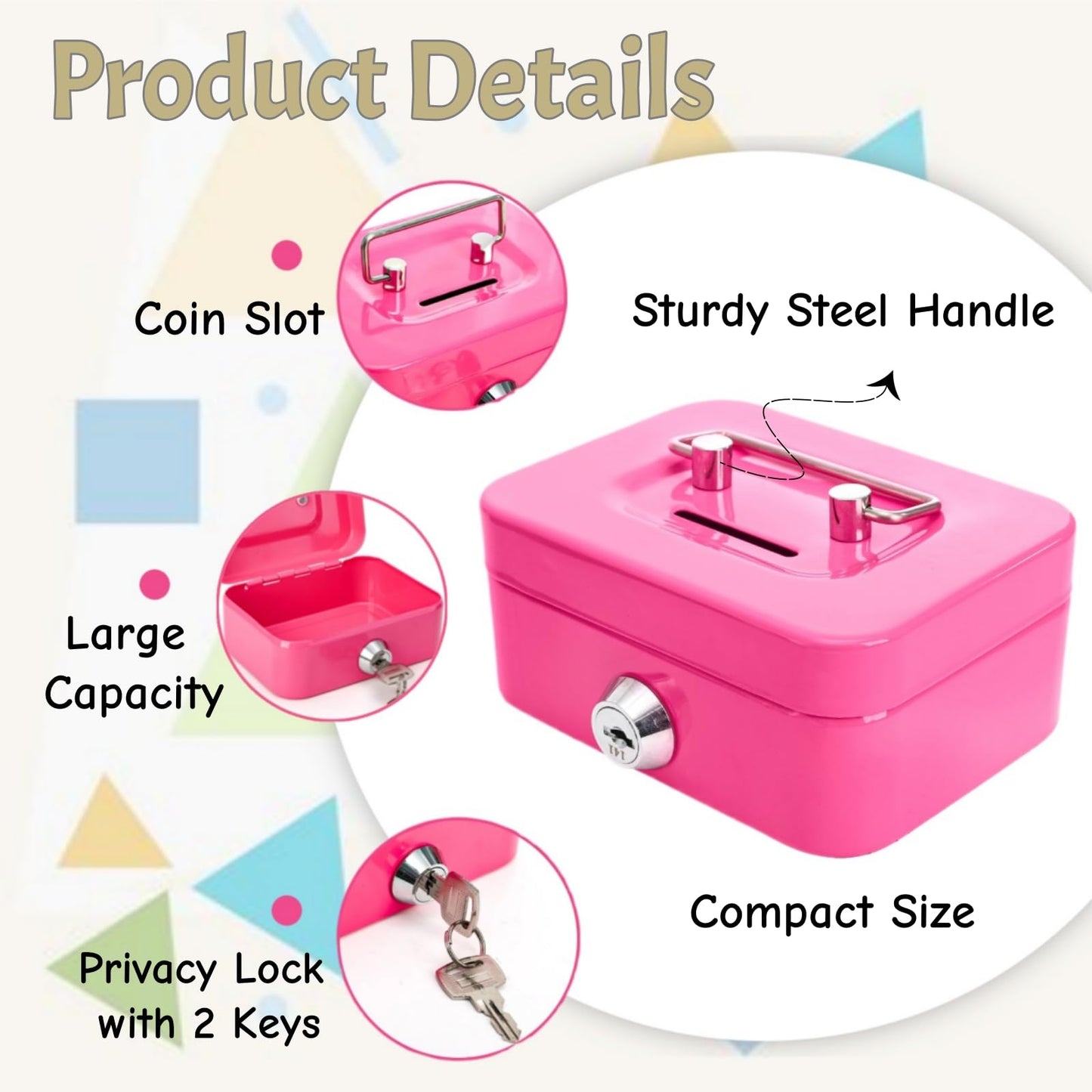 Jowgut 4 Pack Mini Cash Box, Small Metal Money Box with Key Lock, 4.5"L × 3.3"W × 2"H Durable Safe Coin Organizer Bank for Christmas New Year Gift
