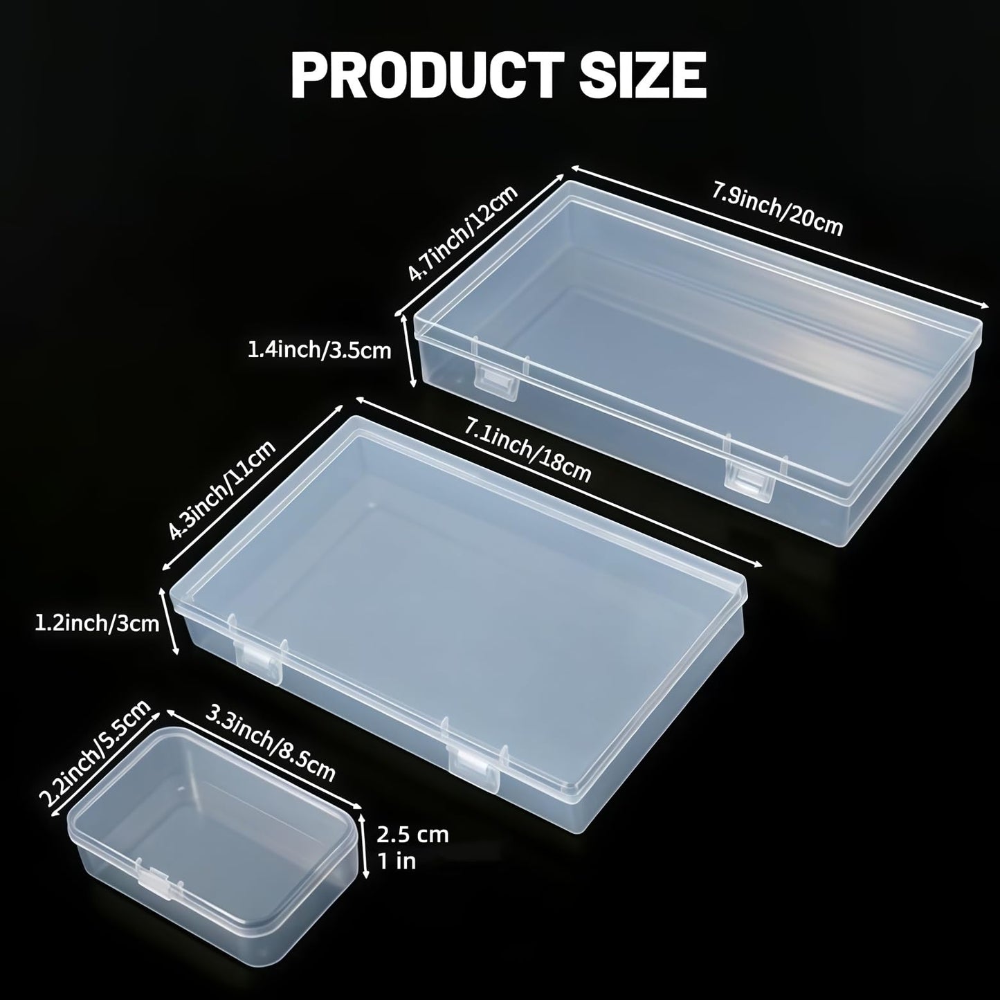 LJY 20 Pieces Mixed Sizes Rectangular Empty Mini Clear Plastic Organizer Storage Box Containers with Hinged Lids for Small Items and Other Craft Projects Plastic Containers with Lids Quart Containers