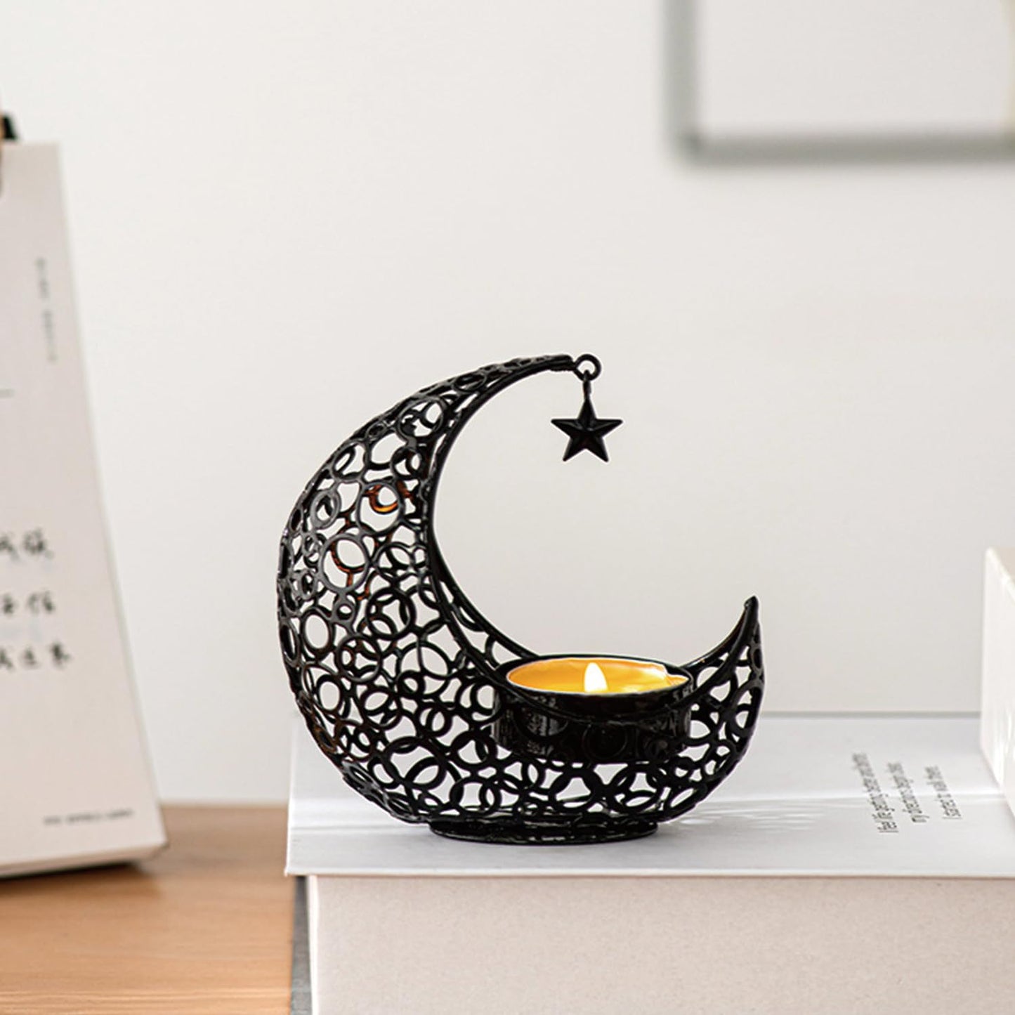 COMZPLIFE Moon Tea Light Candle Holder, Black Metal Decorative Candle Stand for Home Decor, Gift (2Pcs)