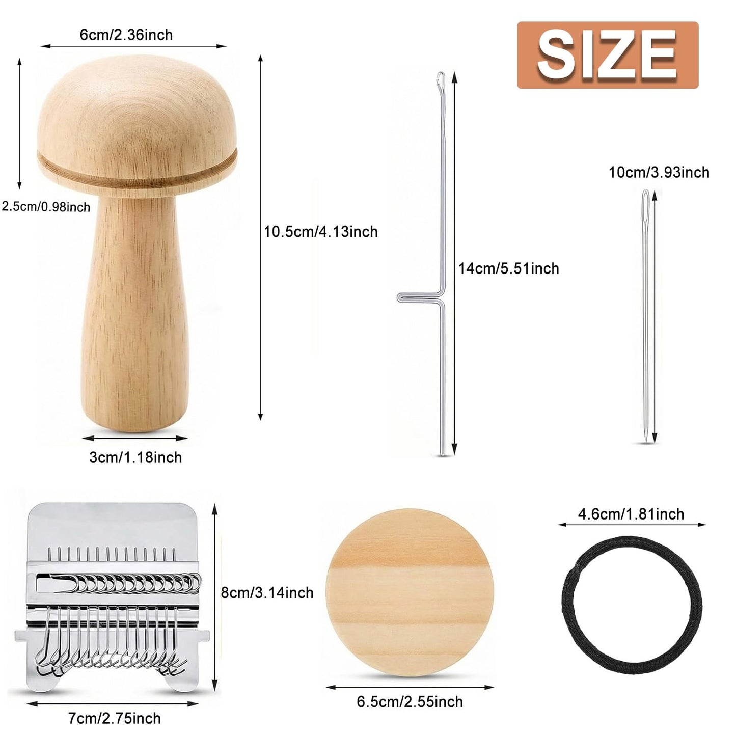 Mini Darning Loom Mushroom Kit, 14 Hooks Small Weaving Tool for Socks Jeans Mending, Knit Patch Repair, Set Includes Large Eye Needles, 50 Colors Threads for Handcraft DIY Weaving Beginners Projects