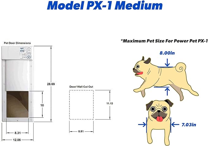 Power Pet Automatic Electronic Pet Door by High Tech Pet - Pet Operated Dog Door, High Security, Air Tight, for Medium Dogs up to 30 lbs. (8¼" X 10" Pet Opening), Door Mount, Easy Install - PX-1DM