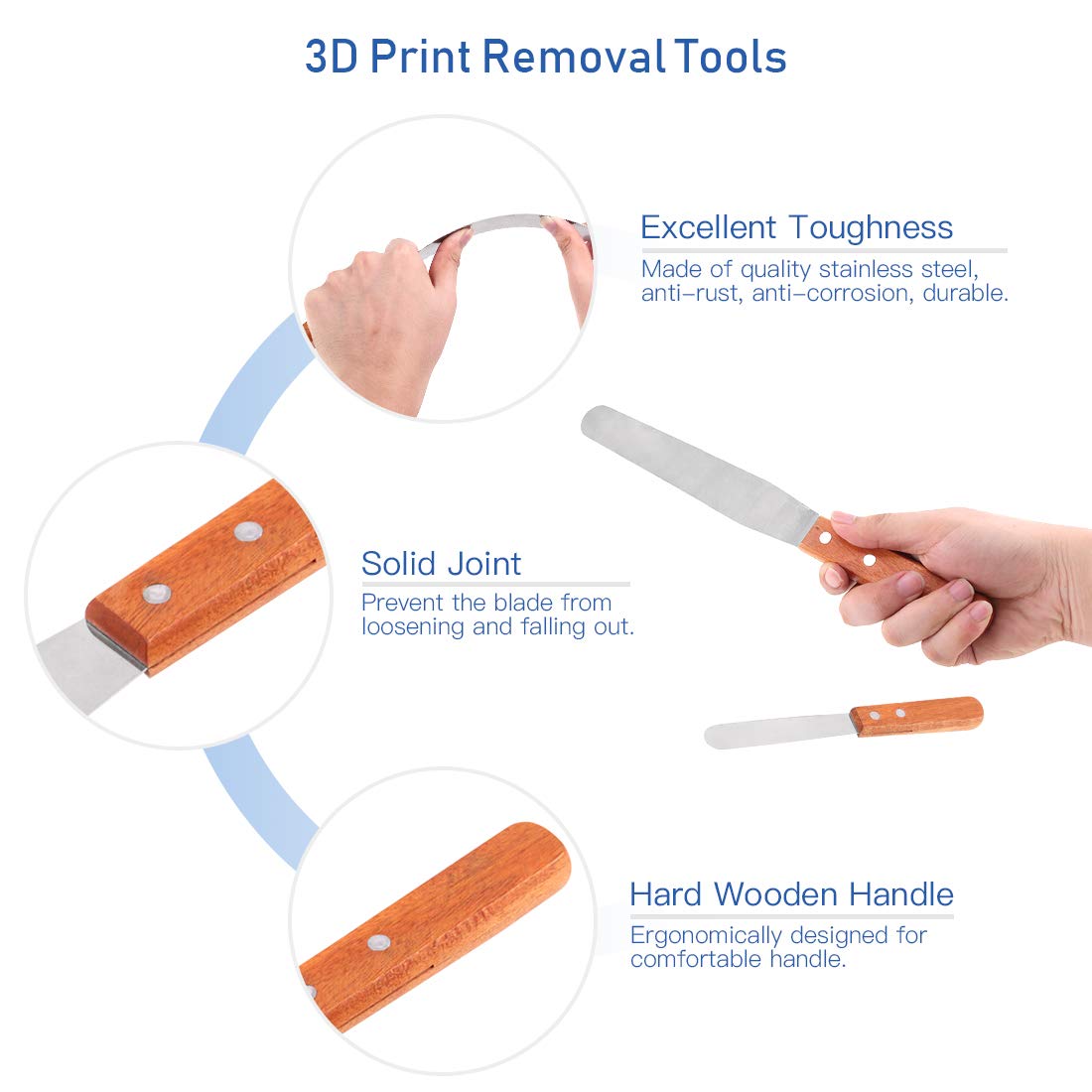 Glarks 9Pcs 3D Printer Accessories 3D Print Removal Tool Shovel Tool Set, Stainless Steel 3D Printer Spatula Palette Knife with Sturdy Wooden Handle to Remove Models from 3D Printers