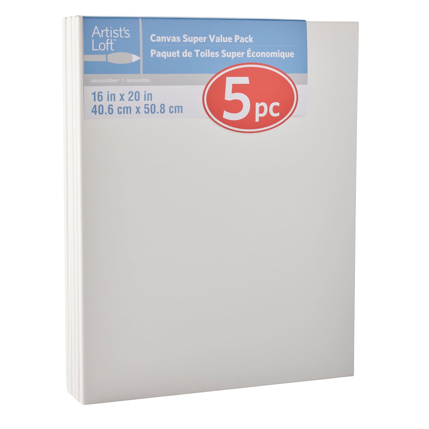 Artist's Loft 5 Count 16” x 20” Super Value Canvas - Acid Free Cotton Canvas for Paint, Acrylic, & Oils - 1 Pack