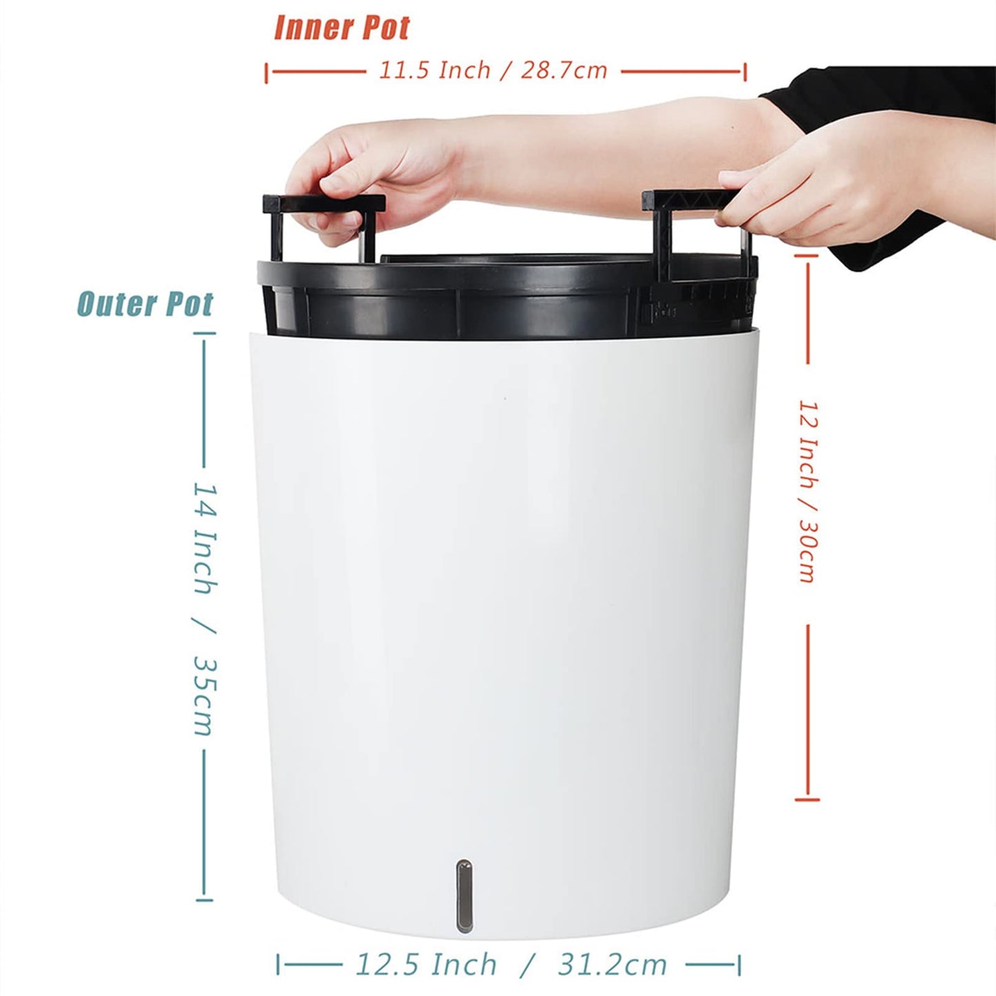 SAROSORA Large Round Self Watering Planter Pot 12.5'' 2-Pack for Home Garden Patio Tall Tree(White 2-Pack)