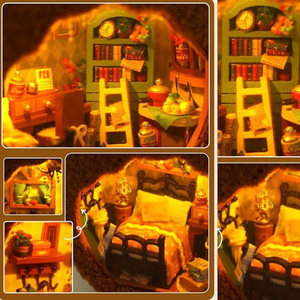 DIY Miniature Dollhouse with LED Lights Creative Modern Cabin Handmade Mini House Model, Furniture Scene, Mini Decorative Wooden Craft