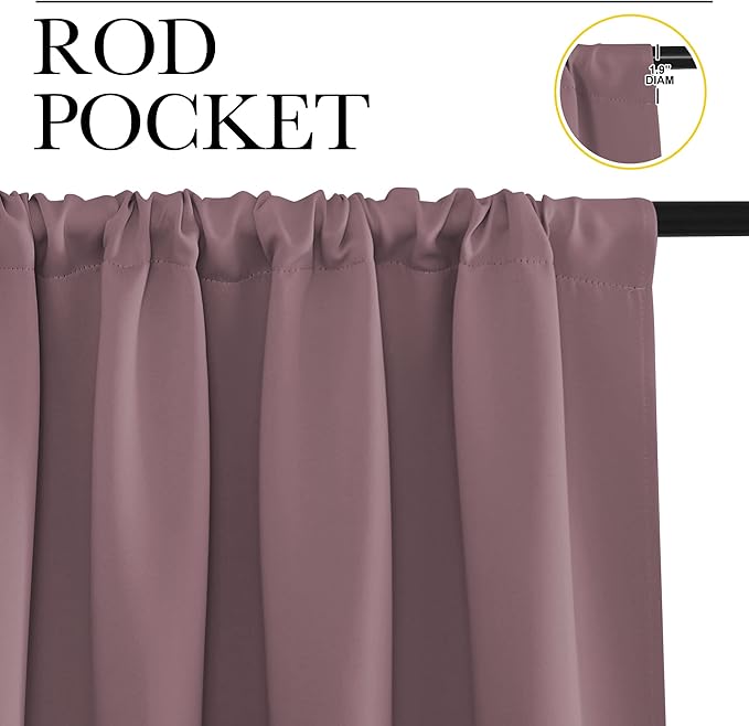 NICETOWN Blackout Curtains for Bedroom, Home Decorations Thermal Insulated Solid Rod Pocket Blackout Drapes for Cafe (Dry Rose, One Pair, 42 x 45-inch)