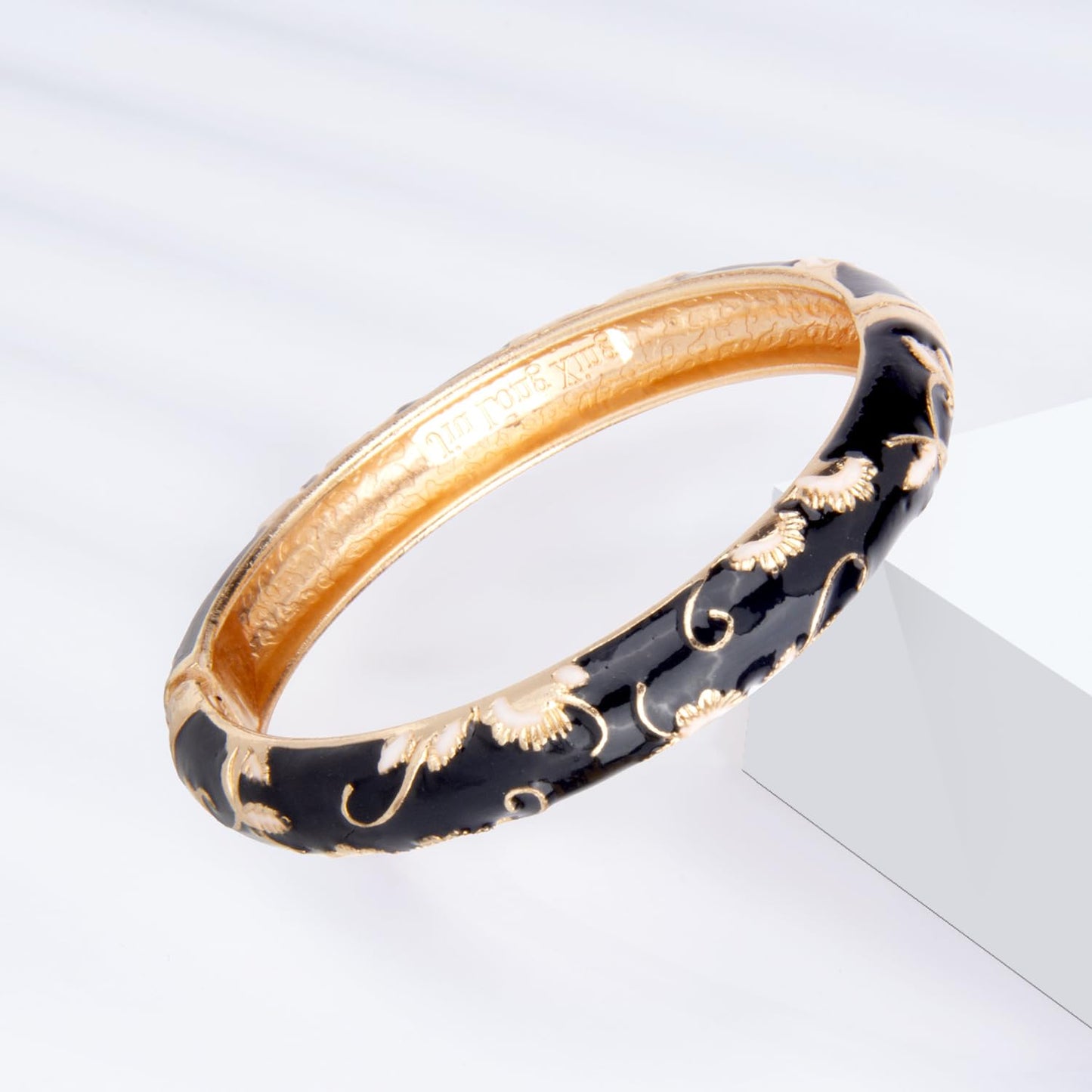 UJOY Vintage Cloisonne Jewelry Bracelet Plated Handmade Bead Rhinestones Enamel Spring Cuff Bangles 2 Pcs Set for Womens Gift 7735-55A108 pueple Black