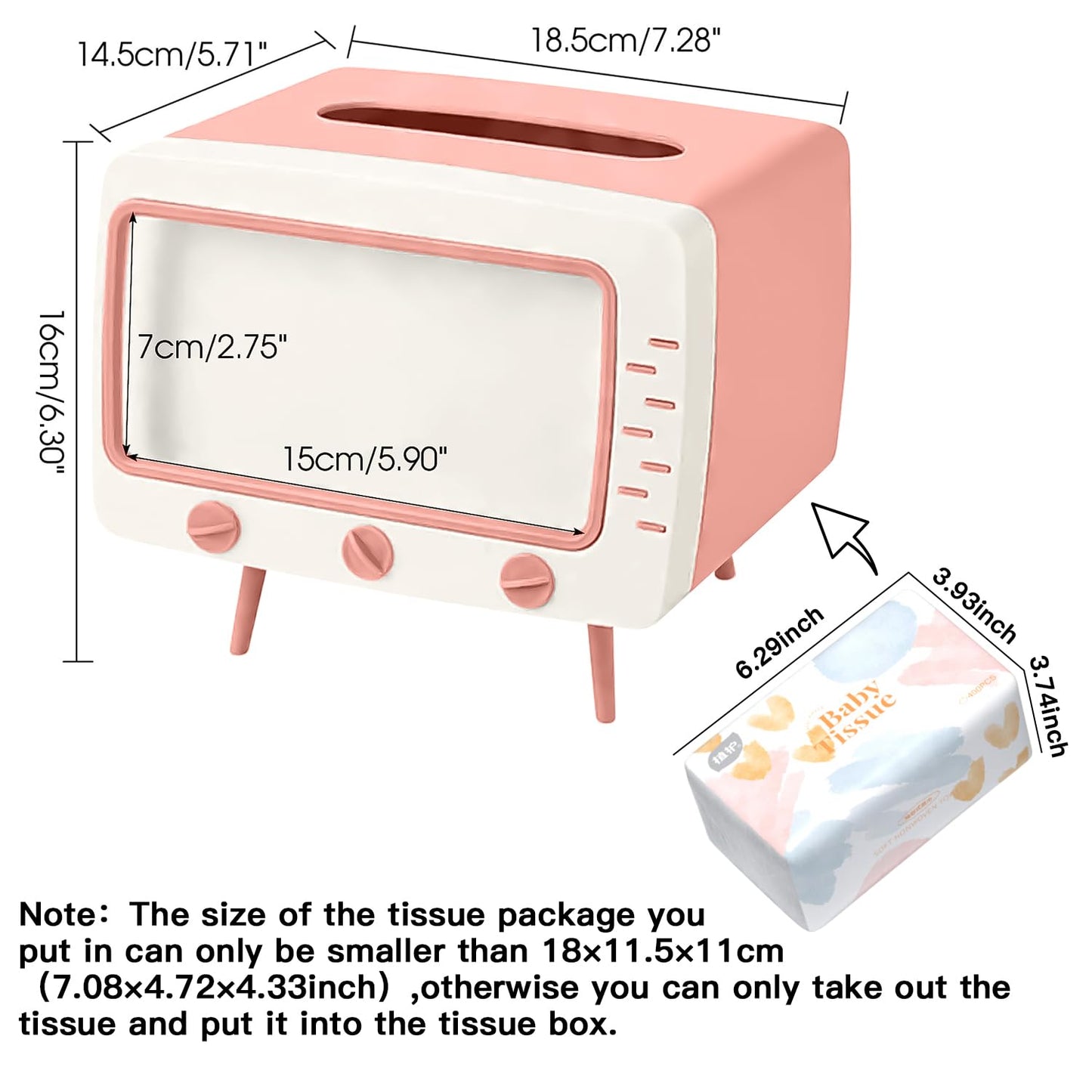 SGVAHY Tissue Box Holder Retro TV Tissue Box Cover Cute and Practical Cell Phone Holder Tampon Holder for Bathroom Kitchen Bedroom Dressers Desks and Tables Night Stands Creative Gift (TV Pink)