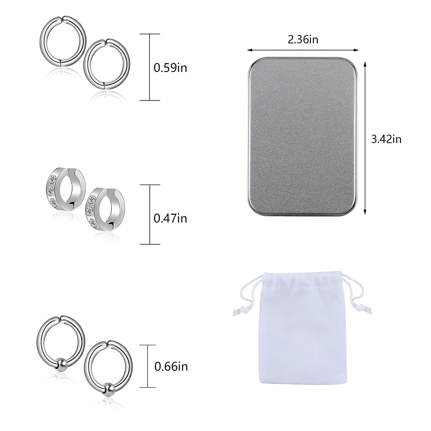 ONESING 20 Pcs Mens Dangle Earrings Stainless Steel Dangle Hoop Earrings