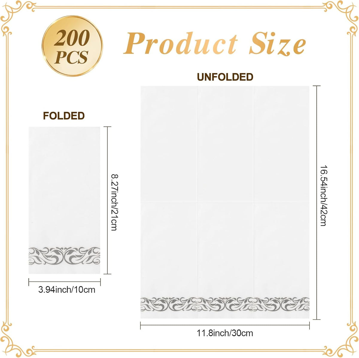 Goodluck 200-Pack Linen-Feel Disposable Guest Towels – Soft and Absorbent Paper Hand Towels for Bathroom or Kitchen – Elegant White Napkins with Silver Design for Parties, Weddings, Dinners Events
