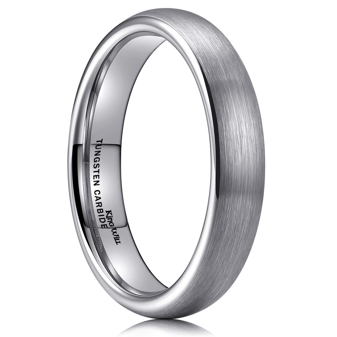 King Will 4mm Silver Wedding Band for Men Women, Domed Matte Tungsten Carbide Promise Rings, Comfort Fit, Size 10.5