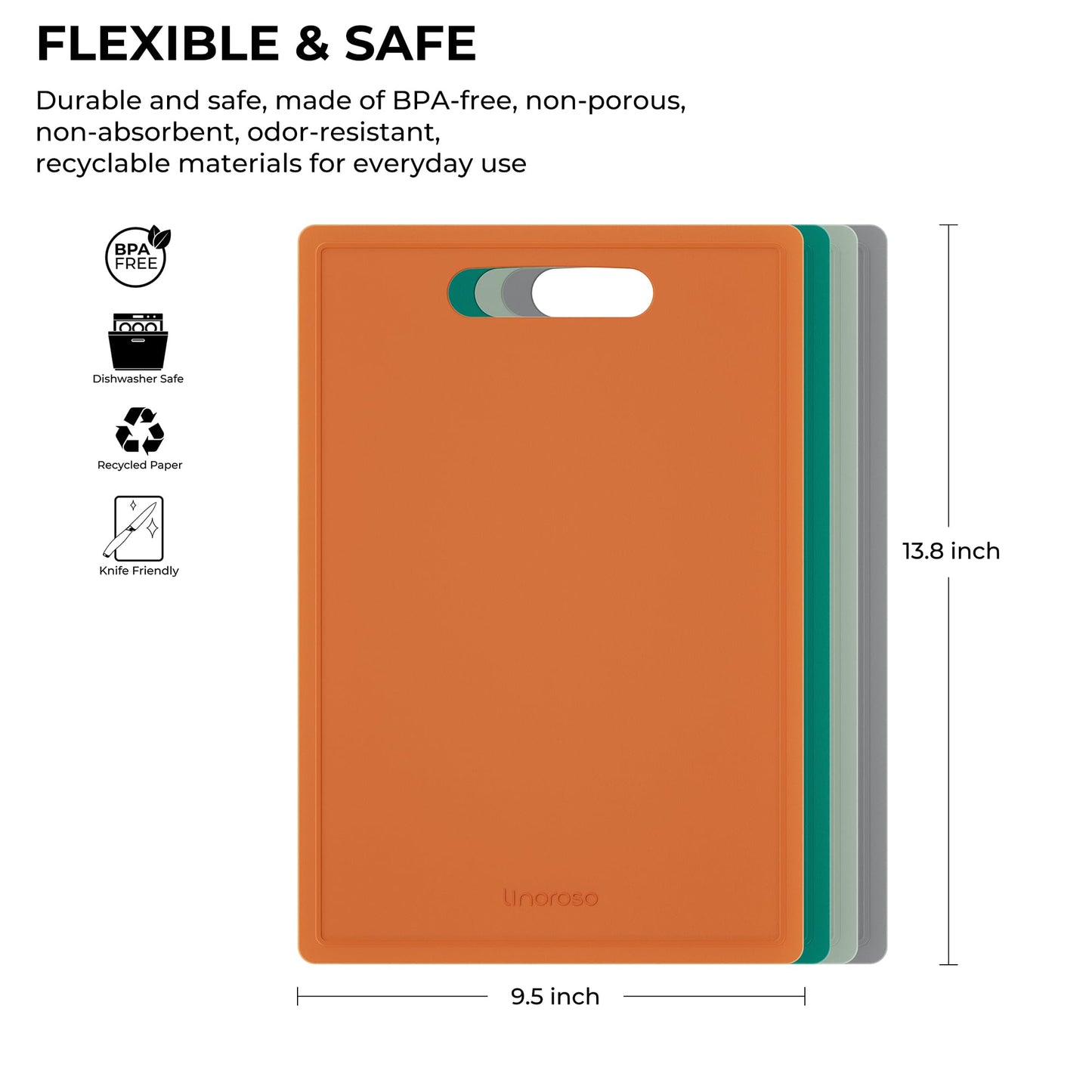 Linoroso Flexible Kitchen Cutting Board - Made from BPA Free Material - Cutting Mark Prevention, 10x14 Inches, Non-Slip Design - Easy-Care Kitchen Essential, Orange