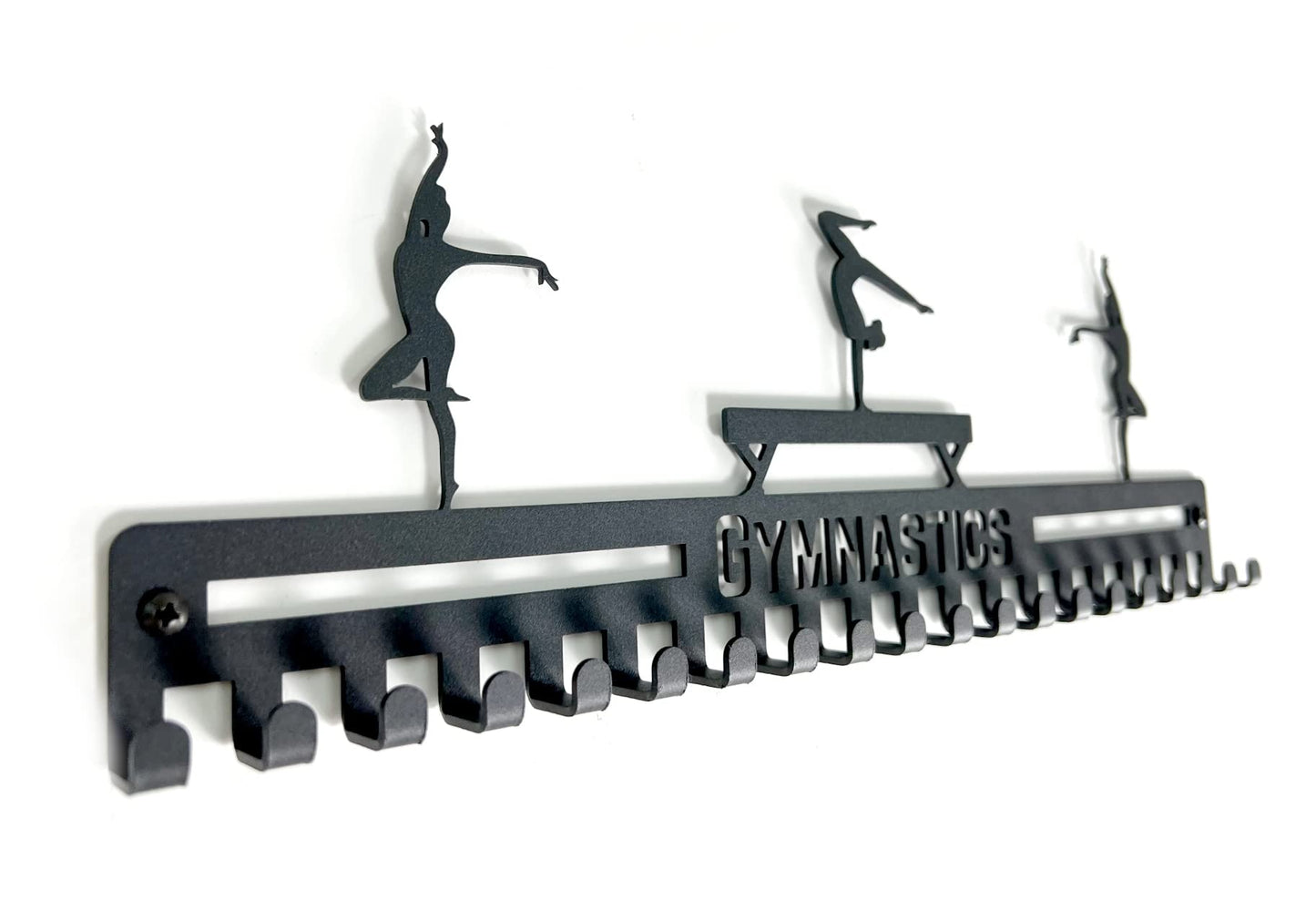Gymnastics Medal Hanger Display, Ribbon Holder Rack, Metal Wall Mount Medal Holder Floating Shelves, 20 Easy Hang Hooks, Ribbon Display Wall Decor, Great Gift for Gymnasts, Cheerleaders (Black)