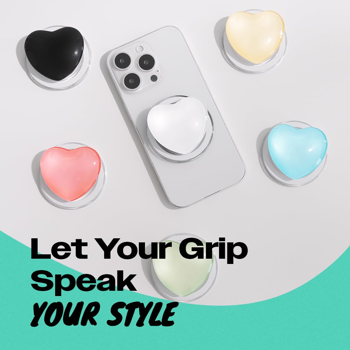 OnTheGrip Compatible with Magsafe Magnetic Cute Glass Heart Design Collapsible Mobile Phone Grip Stand Holder for Smartphone Tablet Cell Phone Accessory (Blue)