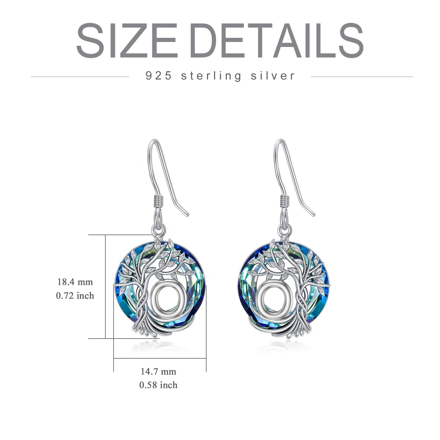 TOUPOP Tree of Life Initial Earrings Sterling Silver Initial O Letter Drop Dangle Earrings Blue Circle Crystal Family Tree Jewelry Birthday Mothers Day Gifts for Women Mom Her