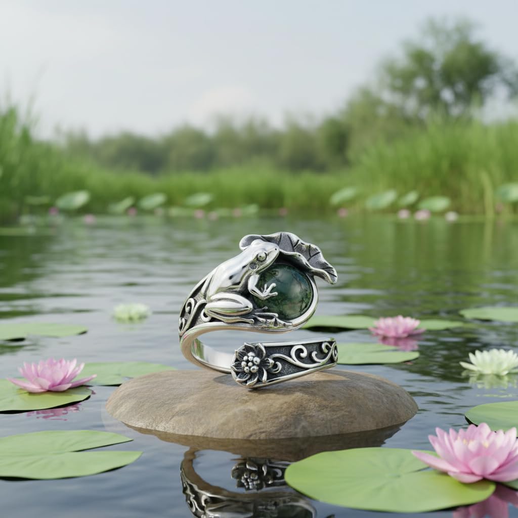 Midari Frog Spoon Ring 925 Sterling Silver Frog Thumb Ring Adjustable Celtic Knot Animal Jewelry Gifts for Women Men