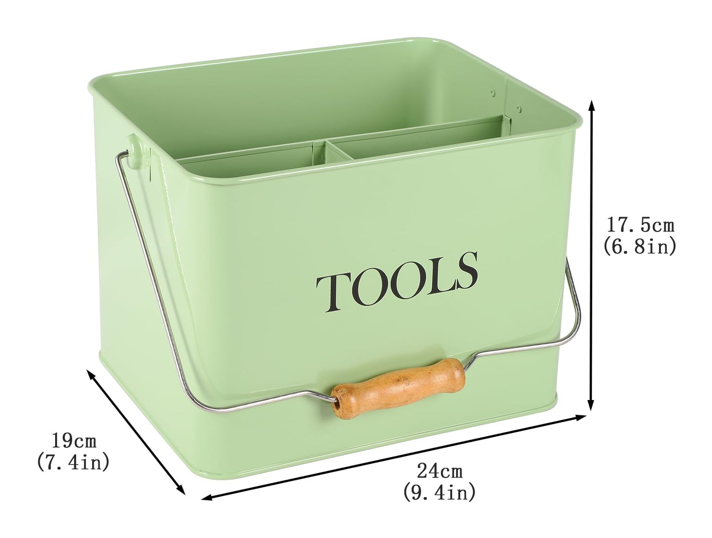 Xbopetda Garden Tool Organizer, Metal Tool Caddy with 3 Compartments, Portable Garden Tool Basket with Handle, Gardening Tool Kit Holder Empty, Garden Tool Storage for Indoor and Outdoor Use - Green
