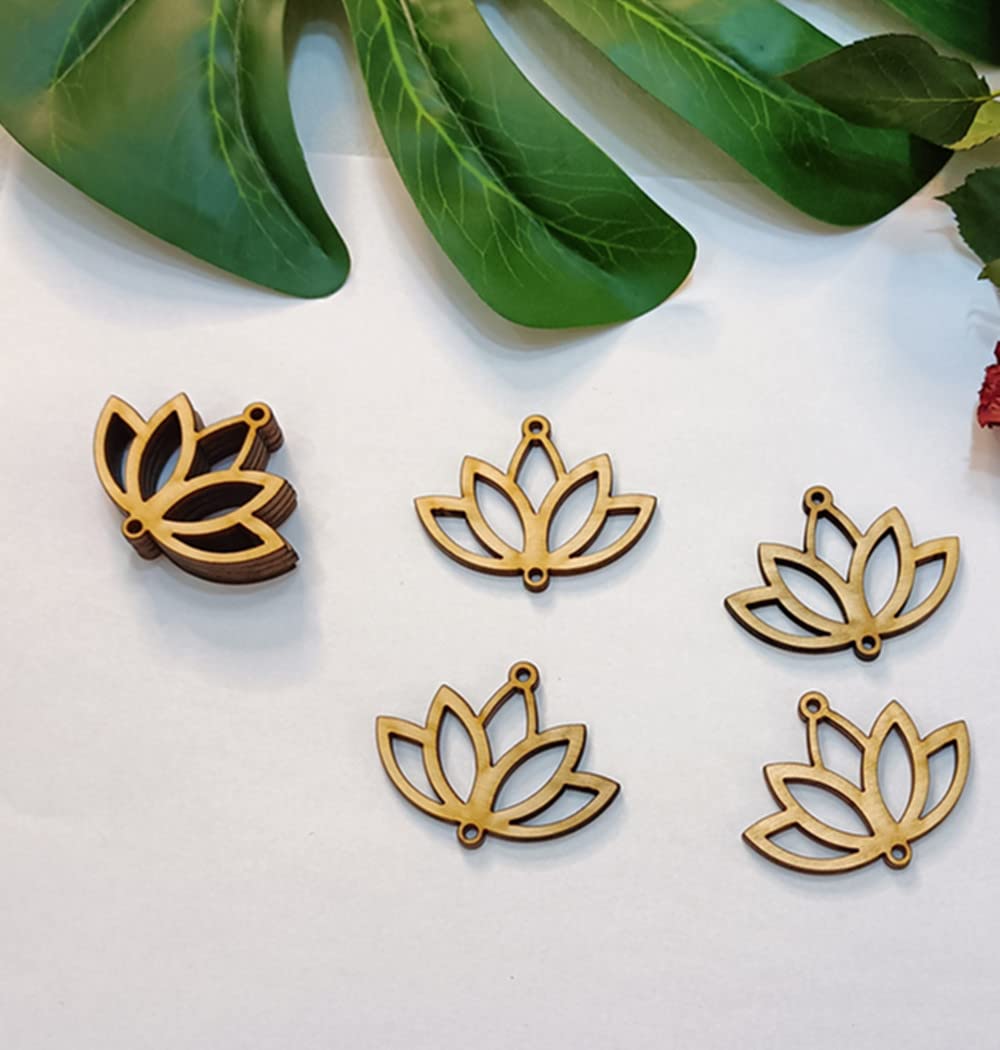 30pcs of Lotus Shape Cutout Wood Earrings Blanks,DIY Unfinished Laser Cut Crafts,Wood Jewelry Accessories (2'')