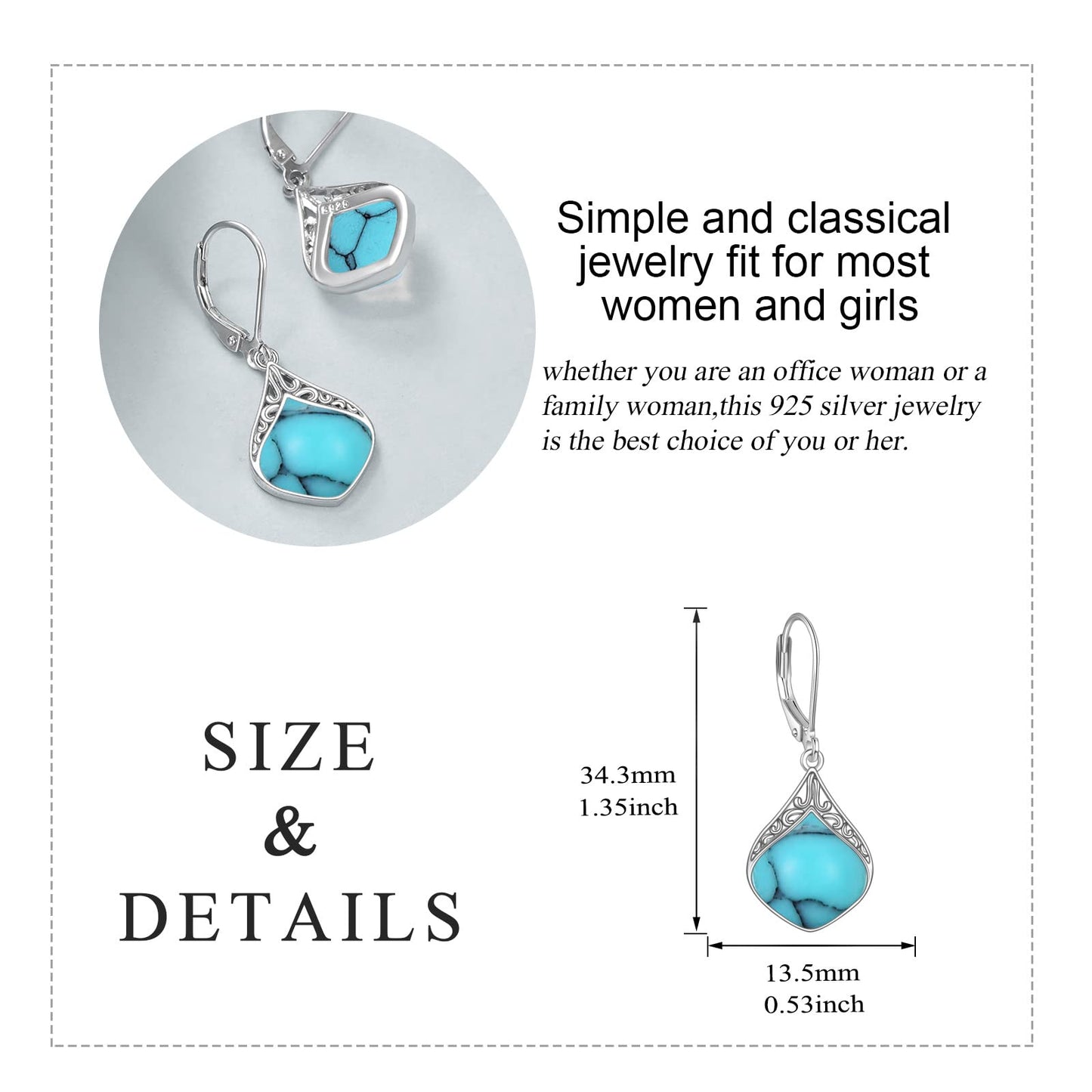 Teardrop Earrings Sterling Silver Turquoise Filigree Irish Celtic Teardrop Drop Earrings Jewelry Gifts For Women