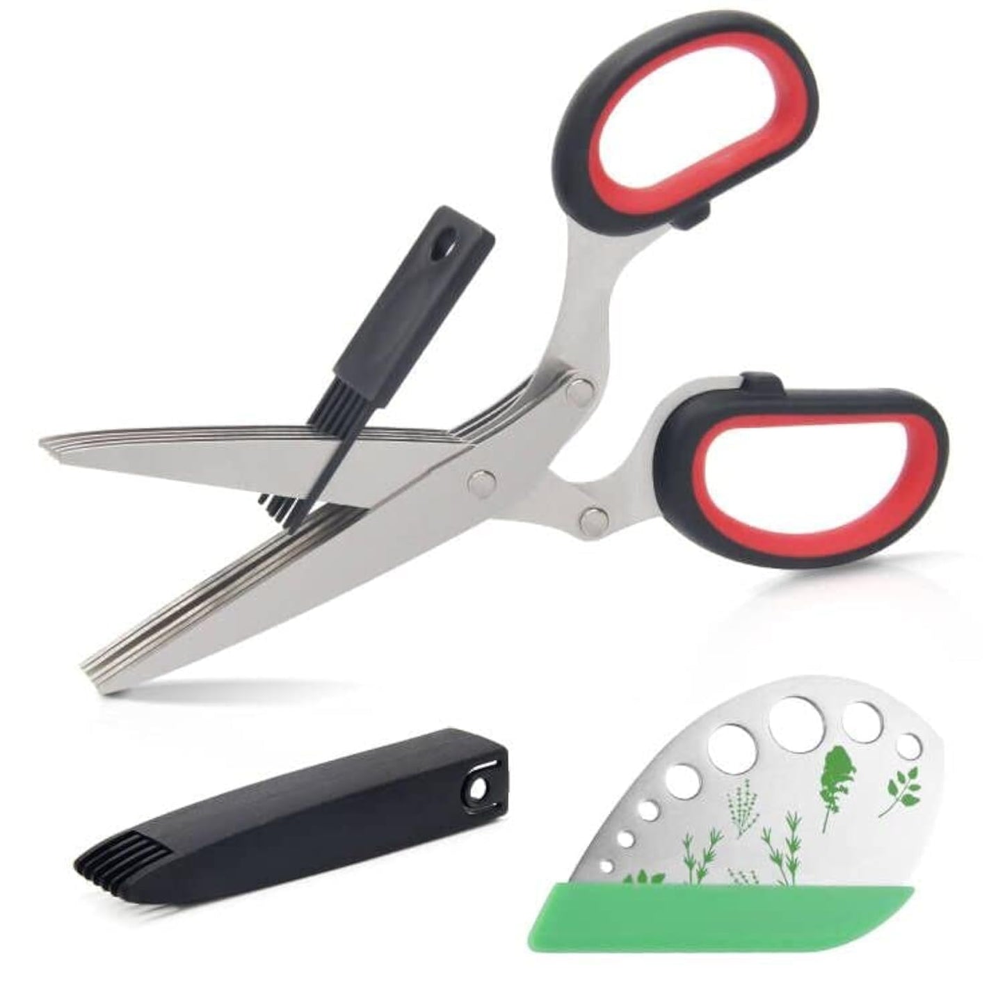 Luxiv Stainless Steel Scissors with Herb Stripper, 5-Blade Set and Cleaning Comb (Black)