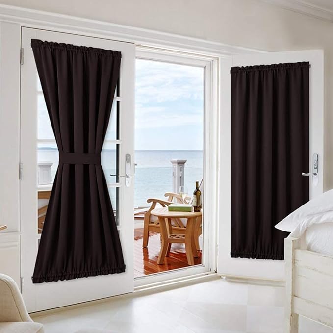 NICETOWN French Door Blackout Curtain - Thermal Insulated Privacy Blackout Drape Patio Door Blind and Shade Curtain Panel (One Piece, W54 x L72-Inch, Toffee Brown)