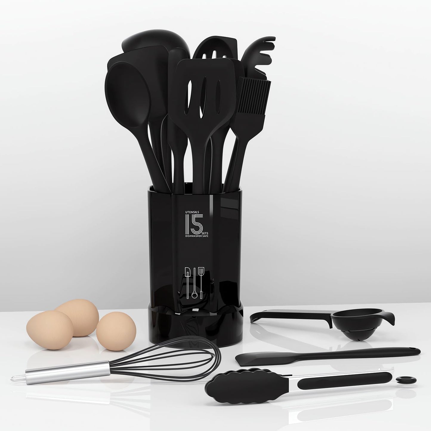 AOTHOD Silicone Cooking Utensils Set - 446°F Heat Resistant Kitchen Utensils,Turner Tongs,Spatula,Spoon,Brush,Whisk,Kitchen Utensil Gadgets Tools Set for Nonstick Cookware,Dishwasher Safe (BPA Free)