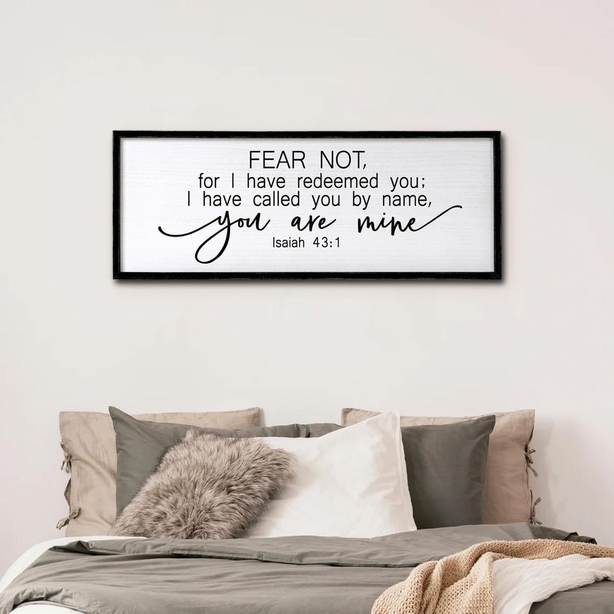 Fear Not for I Have Redeemed You Sign Framed Wall Art, 40''×15'' Rustic Religious Christian Isaiah 43:1 Bible Verse Sign, Horizontal Holy Inspirational Catholic Scripture Decor