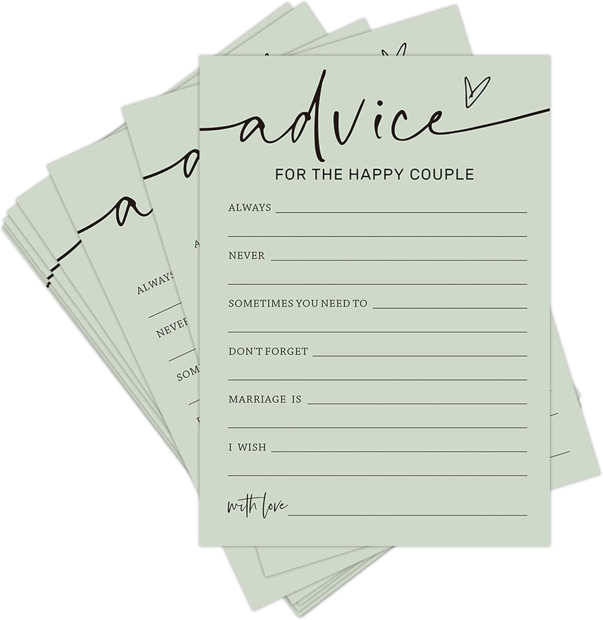 Bridal Shower Games, Advice for the Happy Couple, 25Pcs Minimalist Sage Green Bridal Game Cards, Wedding Shower Games for Guests, Engagement Bachelorette Party Supplies
