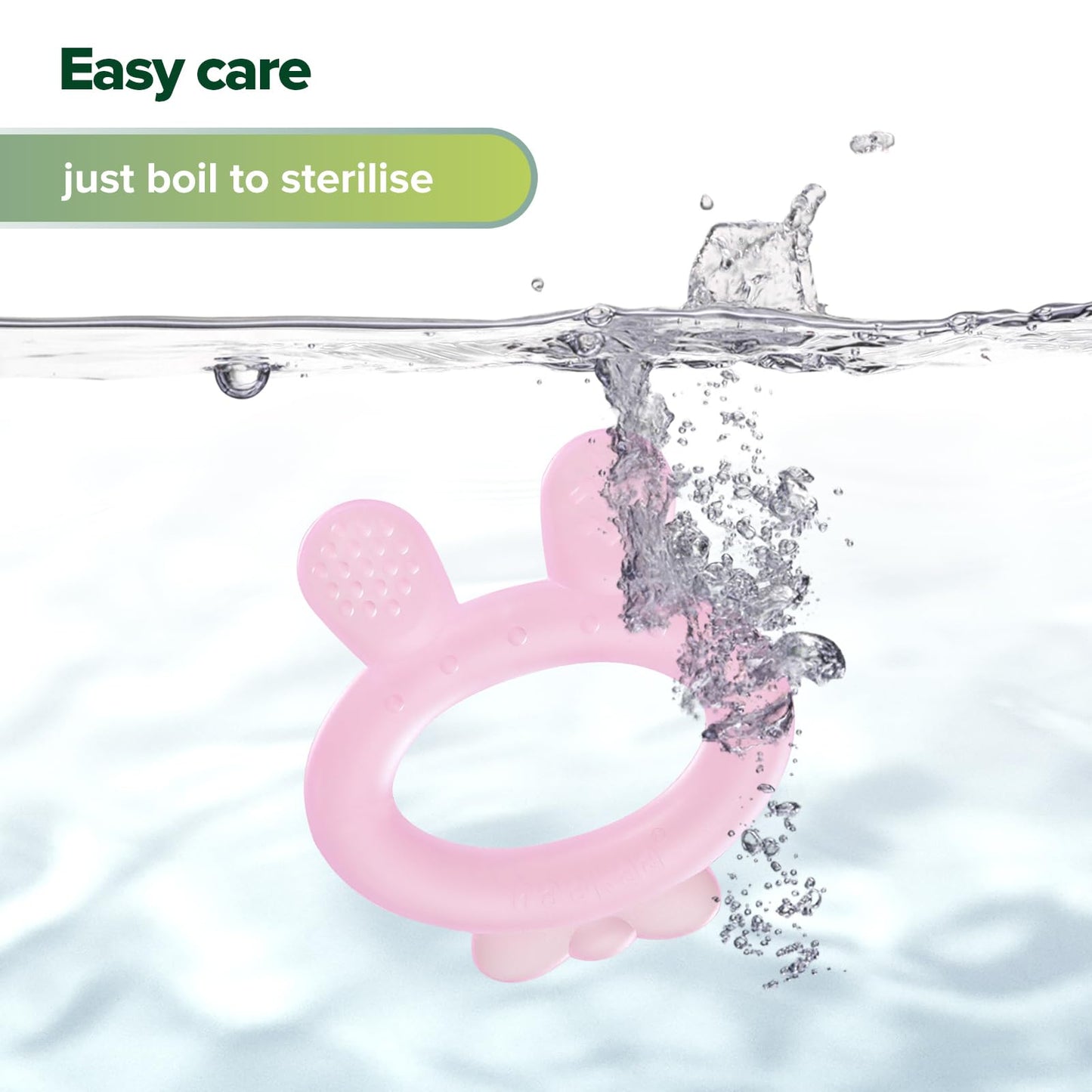 Haakaa Silicone Baby Teether - Rabbit Ear Frozen Teething Toy for Babies 3-6 Months- Cold Teething Relief - BPA Free Silicone-Pink