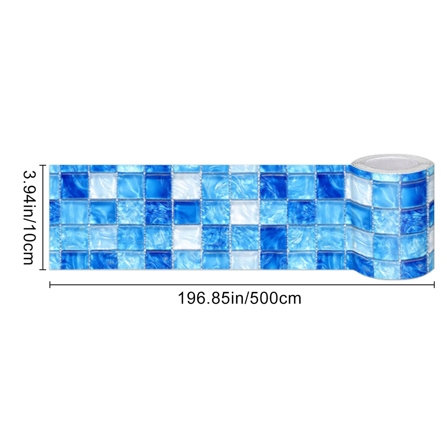 HOMETITUTE Wallpaper Border Peel and Stick Wall Border 4x196 Inch Blue Mosaic Tile Wallpaper Trim Decorative Accent Strip for Bathroom Kitchen Mirror Frame Wall Décor