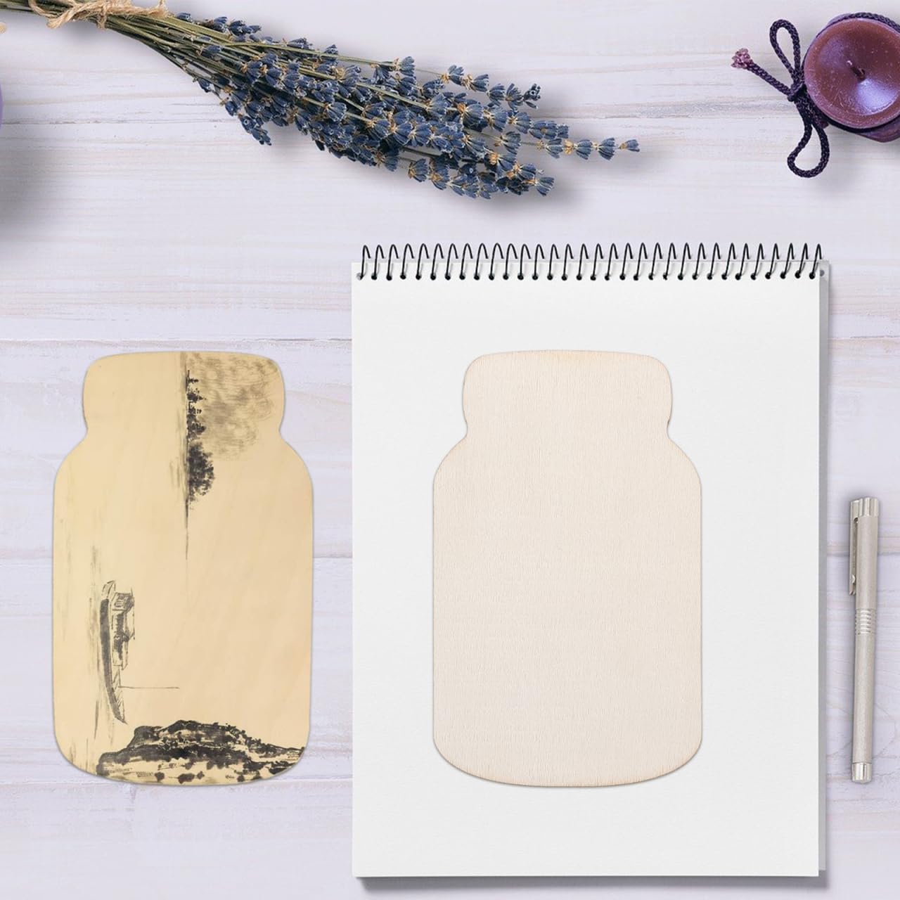 24Pcs Unfinished Mason Jar Wood Slices, Blank Rustic Wood Cutouts, Pre-Sanded Slices for DIY Painting, Drawing Crafting, Home Decor