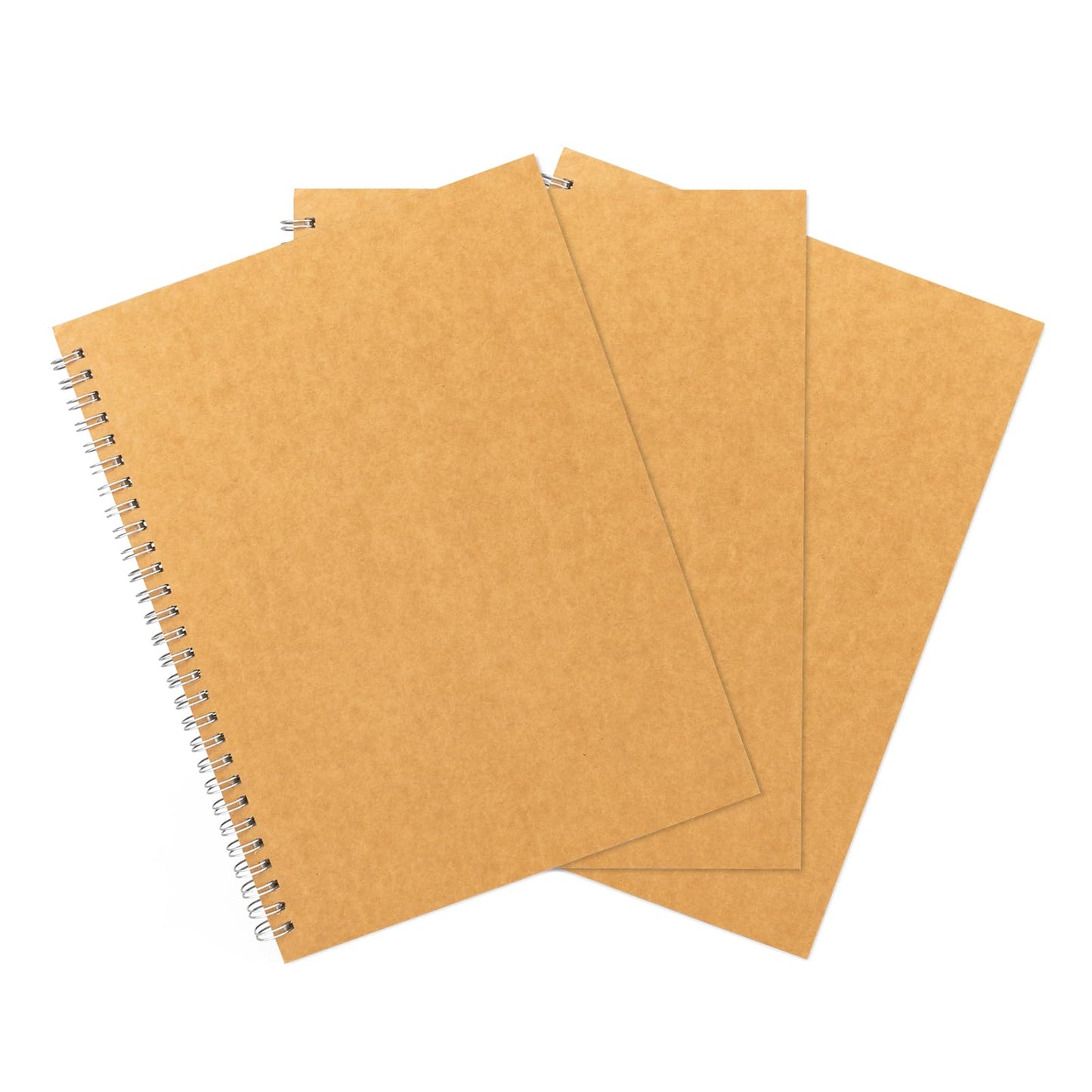 DSTELIN 10 inch x 7.5 inch, 100GSM, Blank Spiral Notebook, 3-Pack, Soft Cover, Sketch book, 120 Pages / 60 Sheets, (Brown)