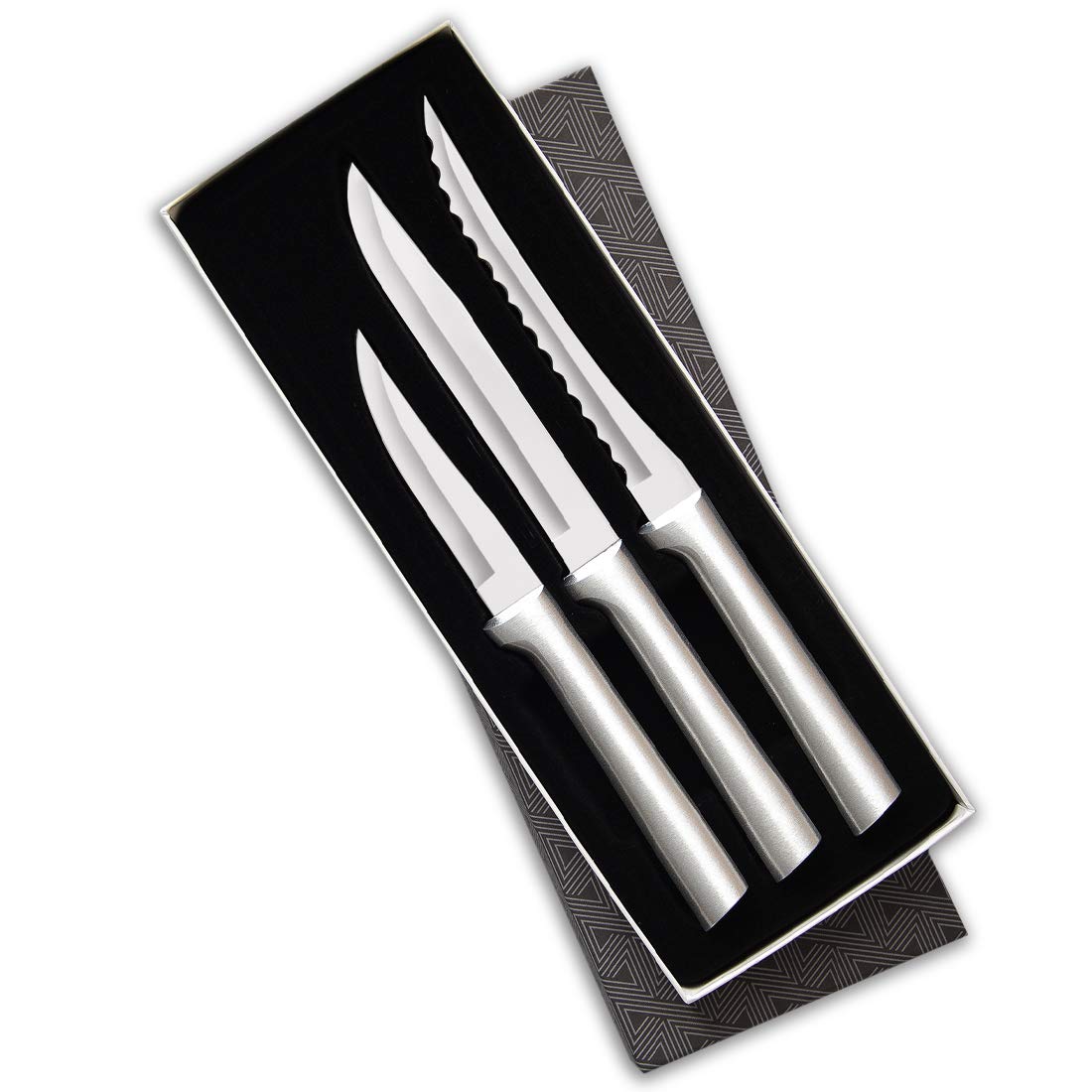 Rada Cutlery Cooking Essentials Gift Set (S49), 3-Piece Knife Set with Quick Edge Sharpener (R119), Stainless Steel Blades, Silver Handle