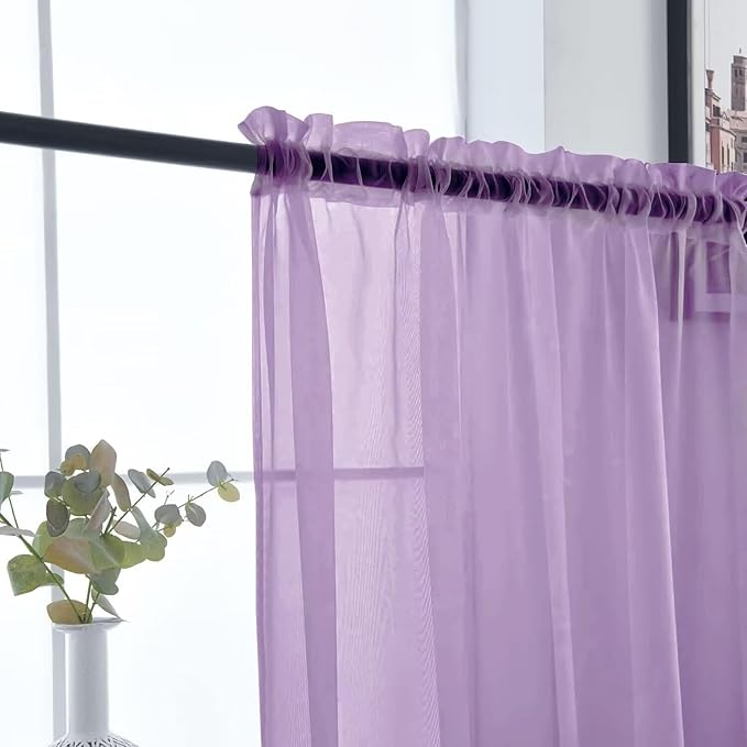 SpaceDresser Basic Rod Pocket Sheer Voile Window Curtain Panels Lavender 1 Pair 2 Panels 52 Width 36 Inch Long for Kitchen Bedroom Children Living Room Yard（Lavender, 52W x 36L）