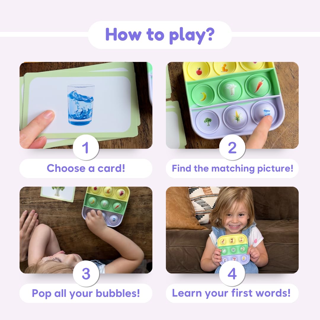 The Fidget Game Popplers, Matching Memory Game for Toddlers Early Learning & Educational Fidget Toy, Food & Farm Animals Popping Game, Teacher Must Have for Matching, Sound Recognition and First Words