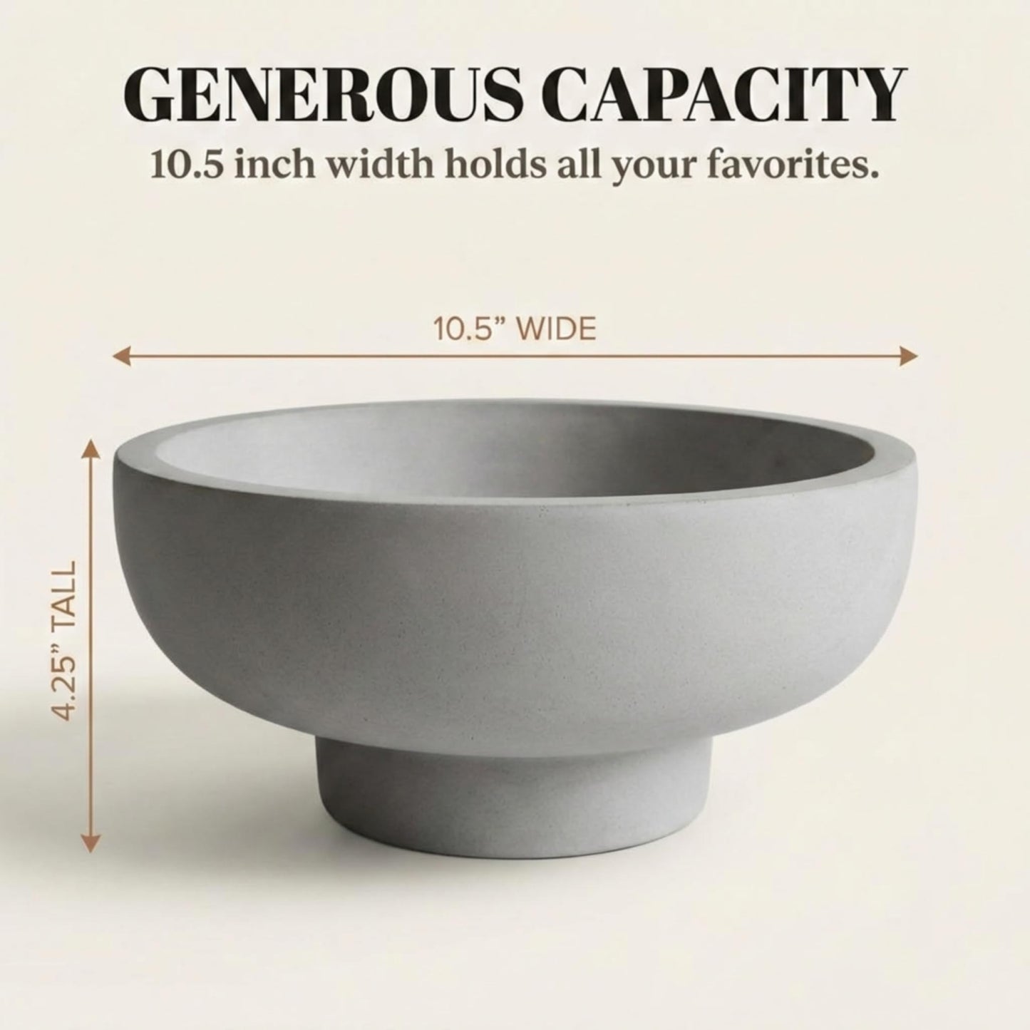 OAKOA Concrete Fruit Bowl for Kitchen Counter - Large Decorative Bowls for Home Decor - Modern Key Bowl for Entryway Table - Pedestal Bowl for Keys