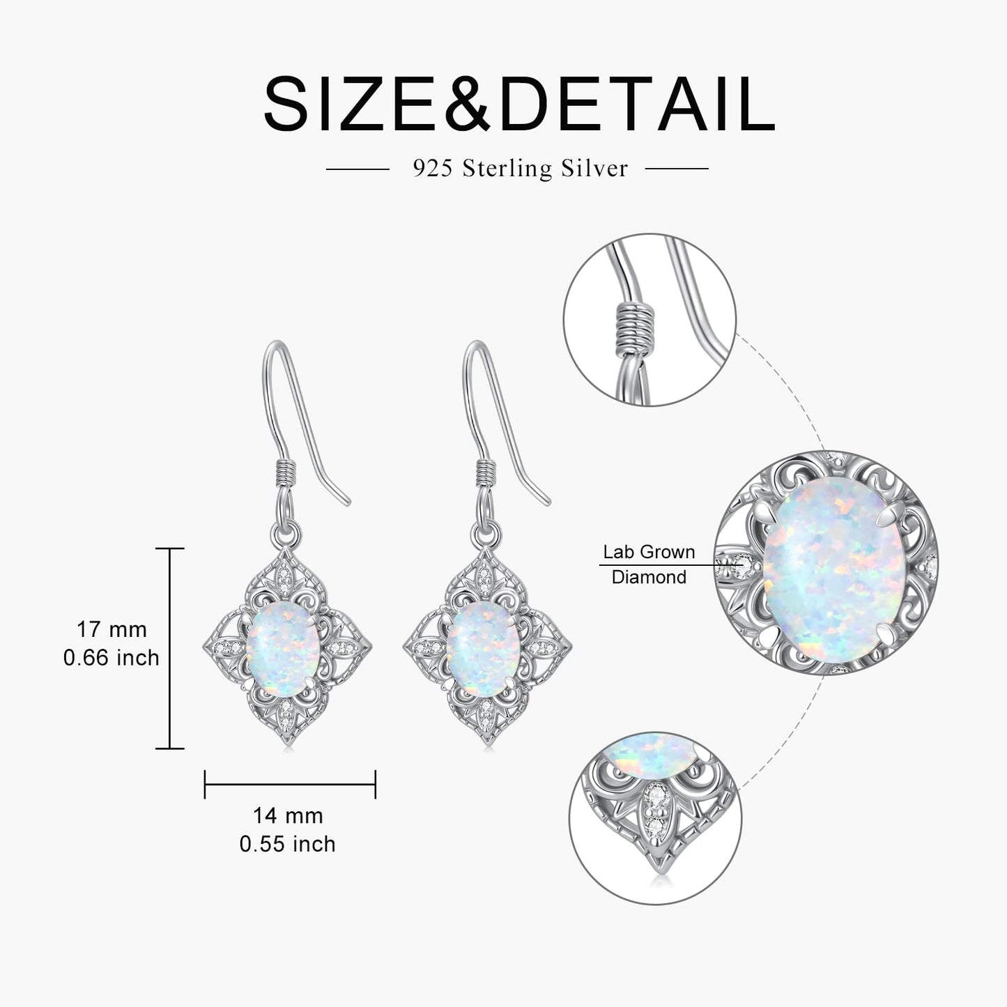 MOTIEL Vintage Opal Dangle Earrings for Women 925 Sterling Silver Genuine Opal Dangle Drop Earrings with Diamond October Birthstone Jewelry Gift for Mother Wife - Style A